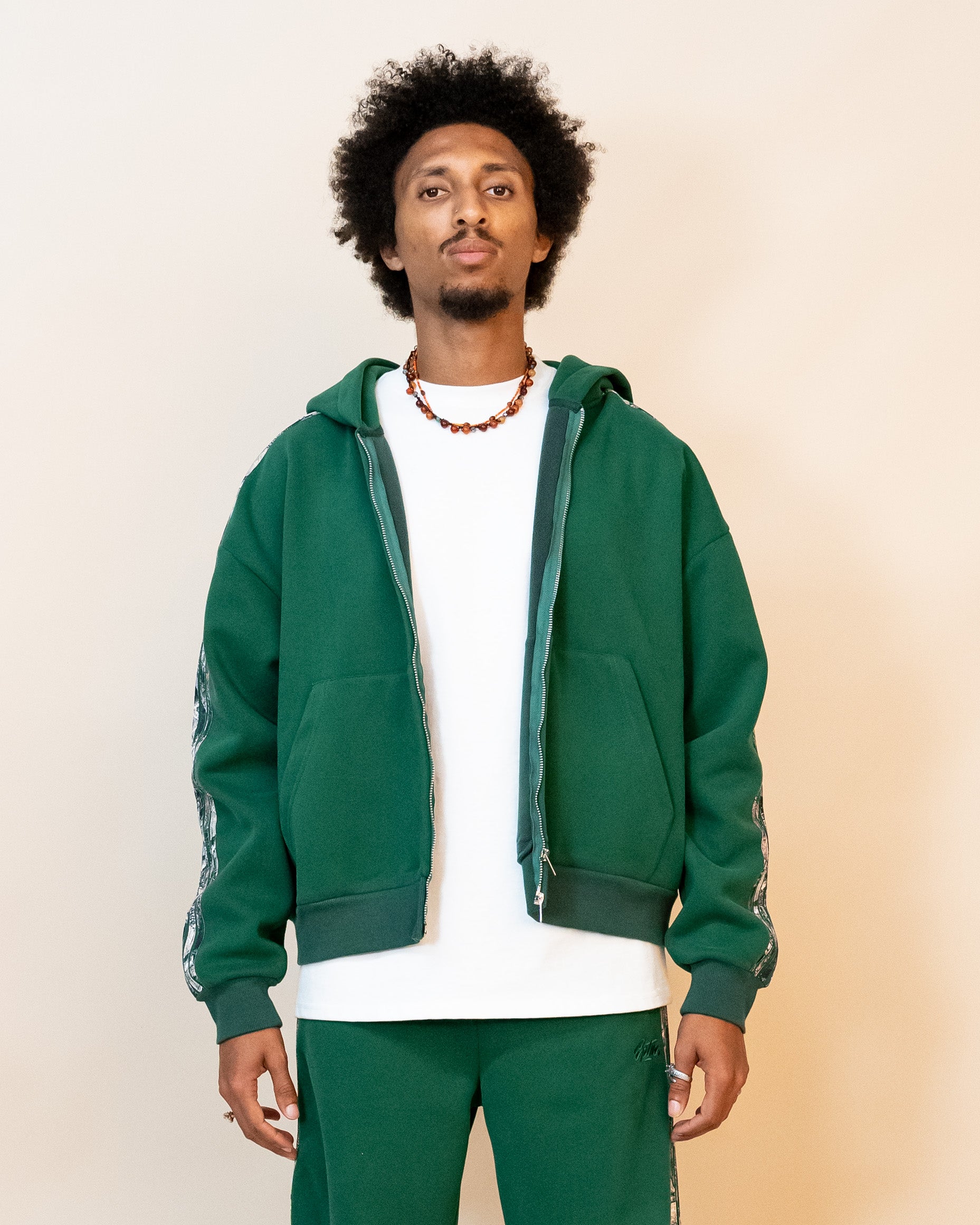 Real Camo Striped Zip Up Hoodie - Hunter Green