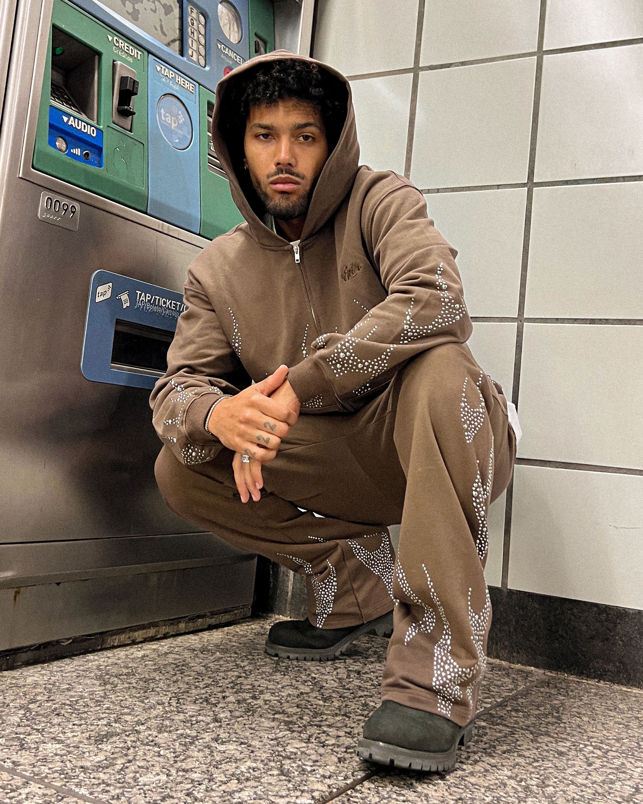 EPTM Metal Flame Zip Up Hoodie - Brown