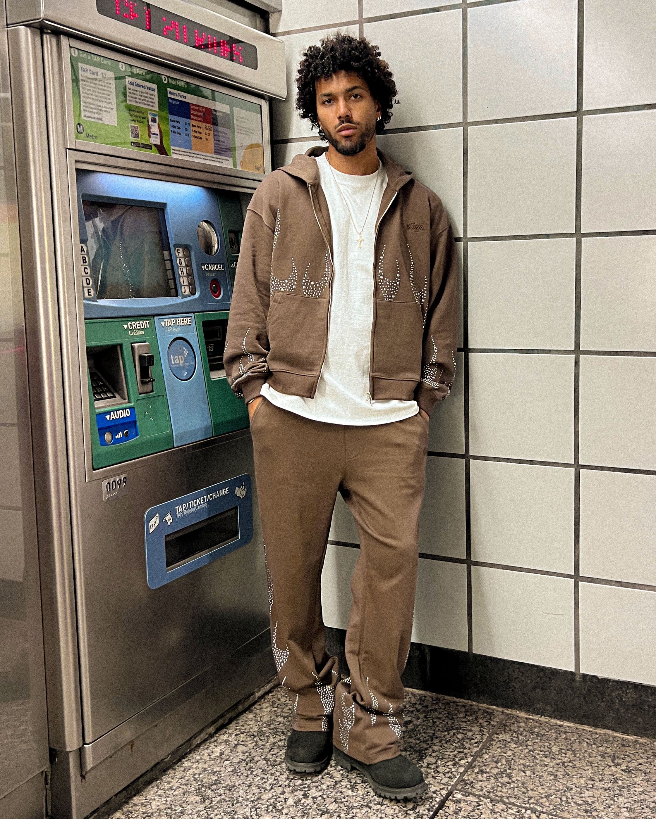 EPTM Metal Flame Zip Up Hoodie - Brown