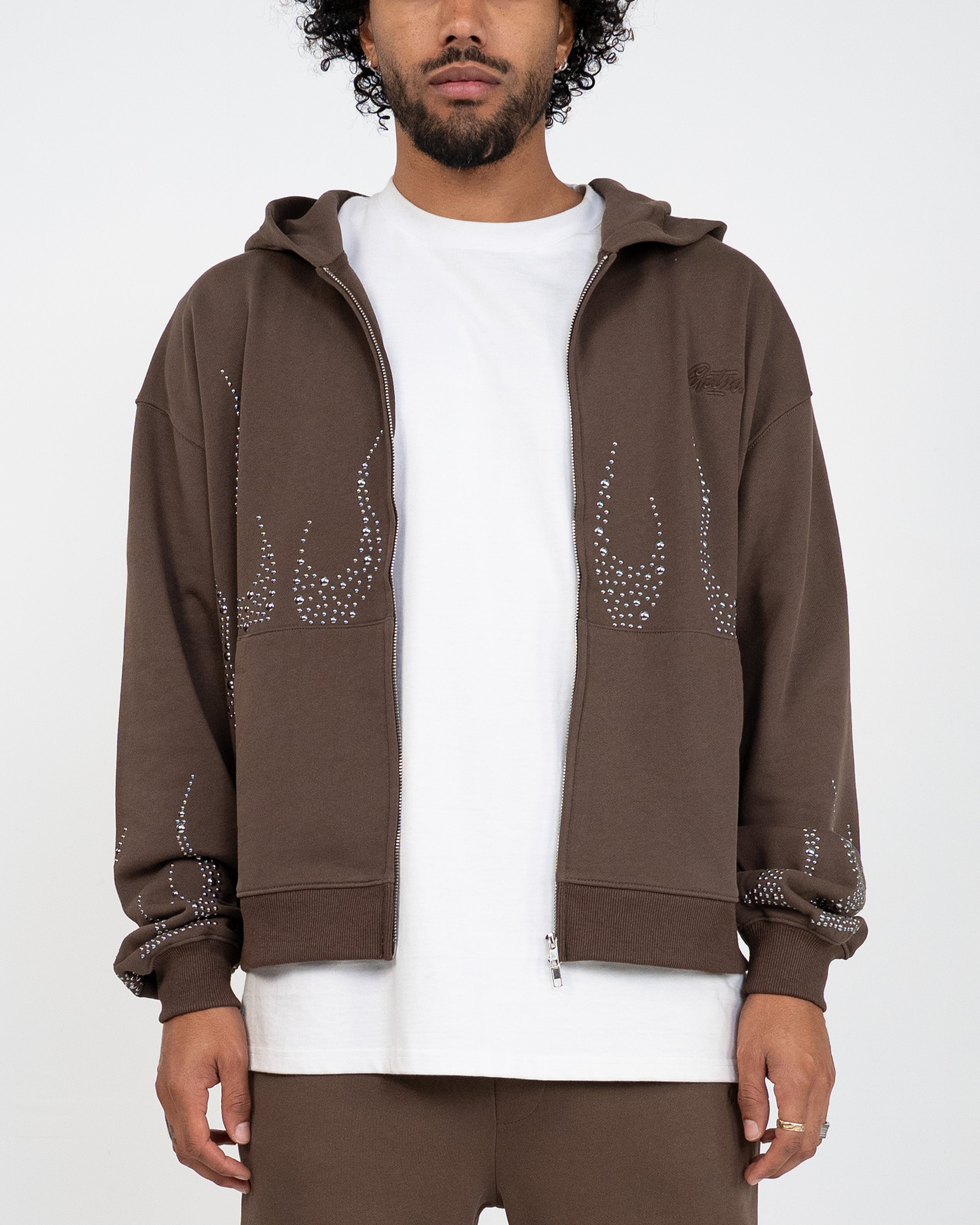 EPTM Metal Flame Zip Up Hoodie - Brown