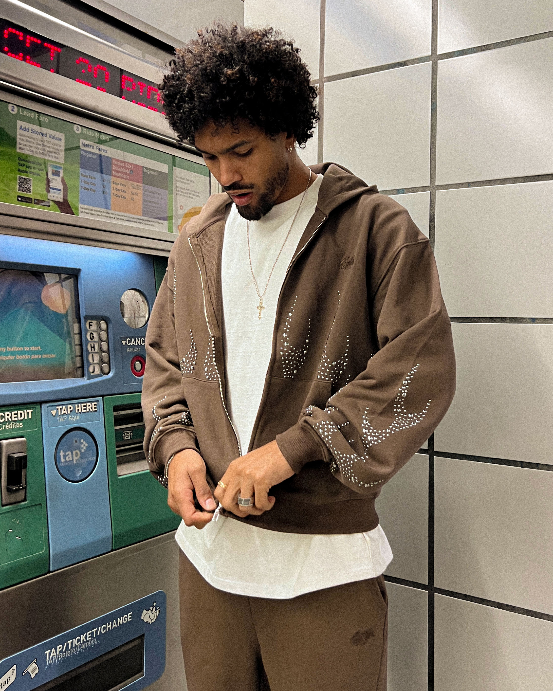 EPTM Metal Flame Zip Up Hoodie - Brown