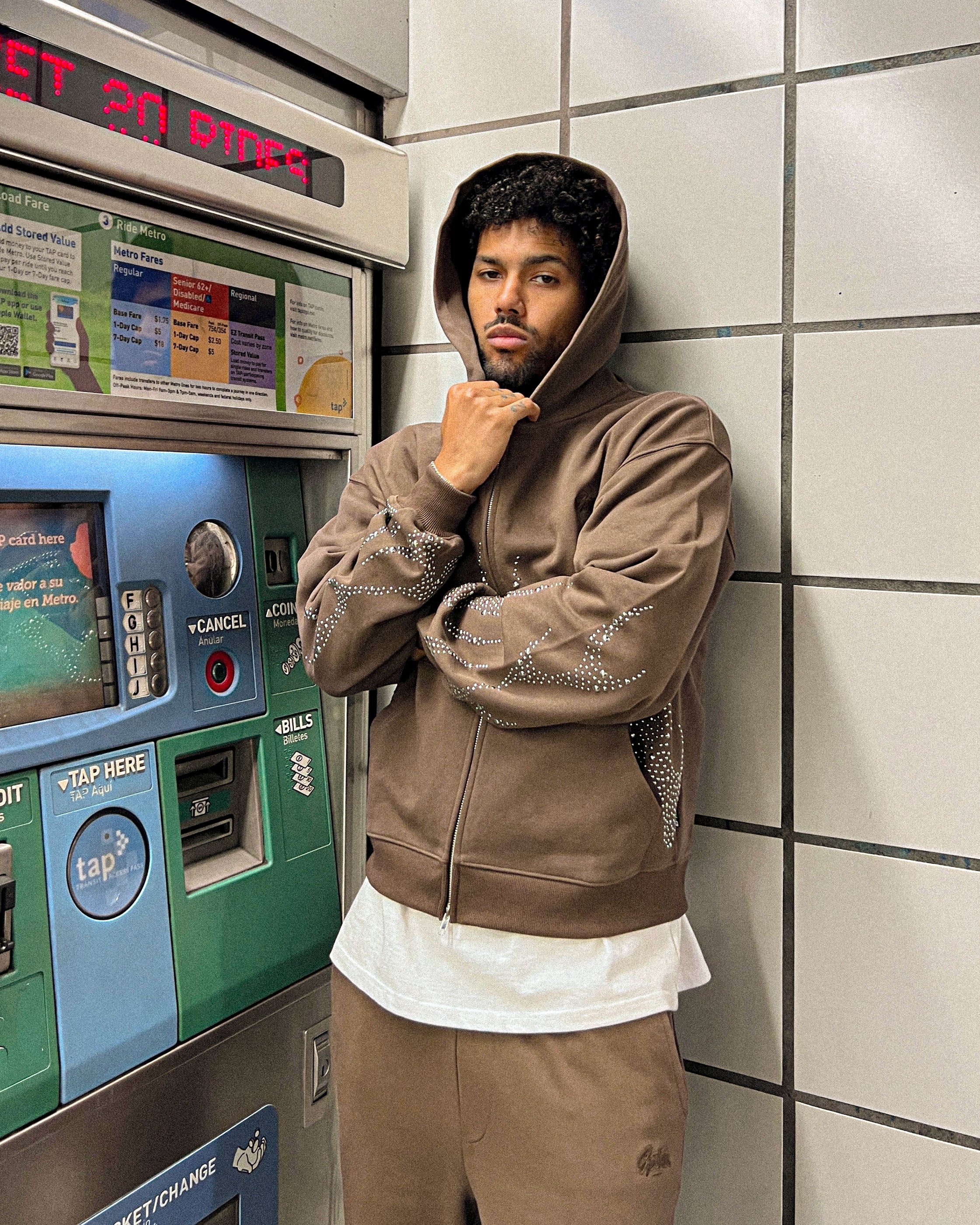 EPTM Metal Flame Zip Up Hoodie - Brown