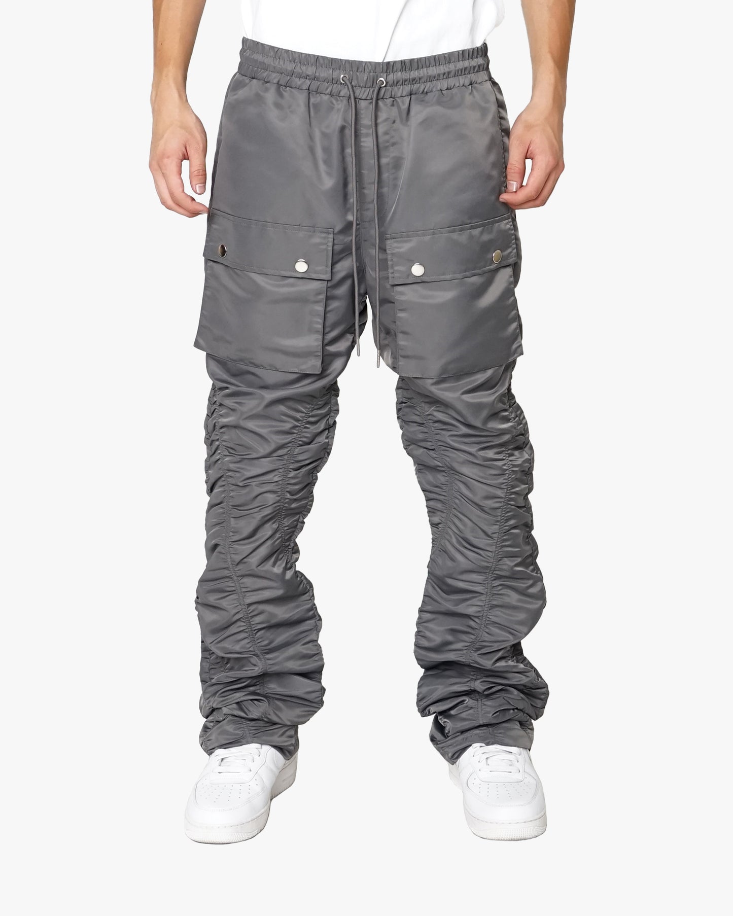 EPTM RUCHED FLARE PANTS-CHARCOAL