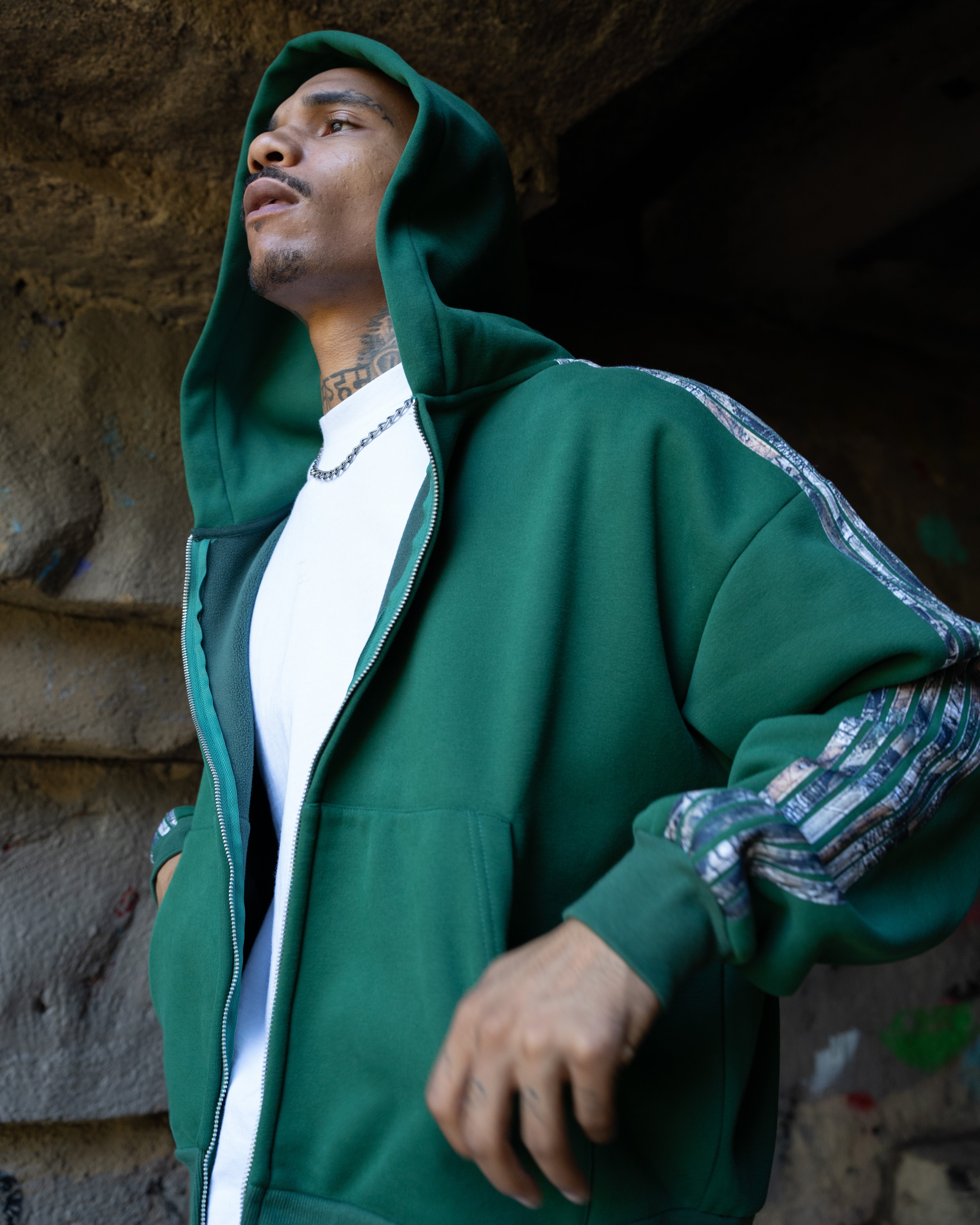 Real Camo Striped Zip Up Hoodie - Hunter Green