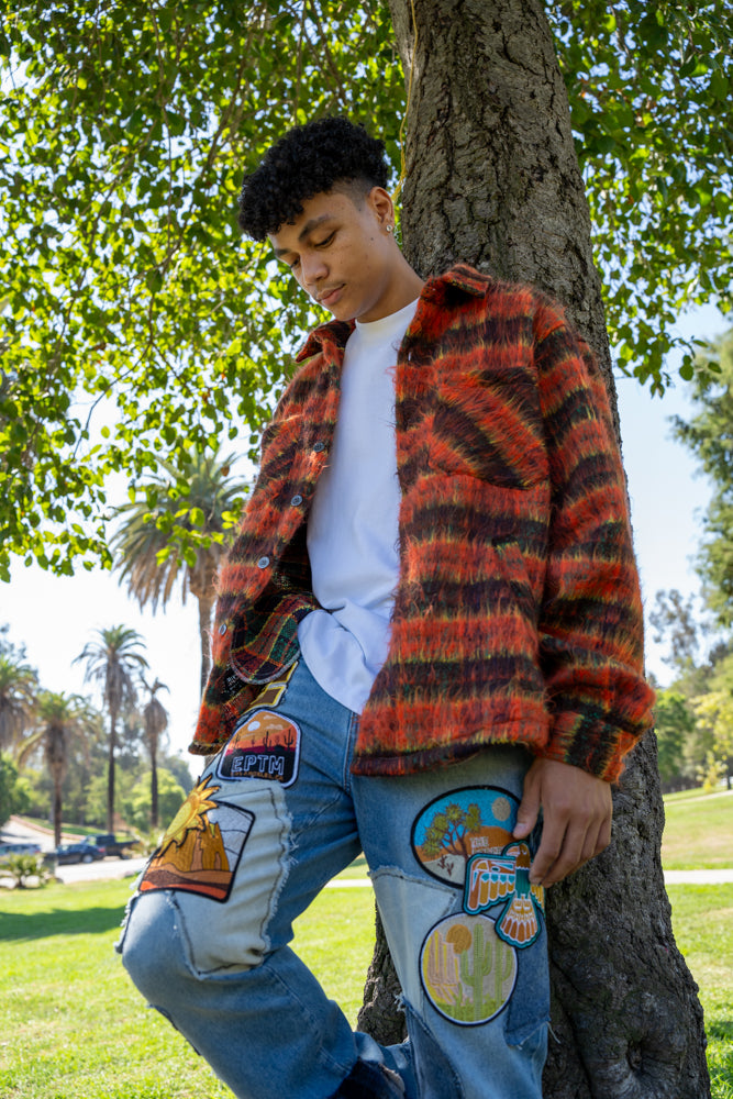 EPTM SIDE SLIT FLANNEL-BLOOD ORANGE