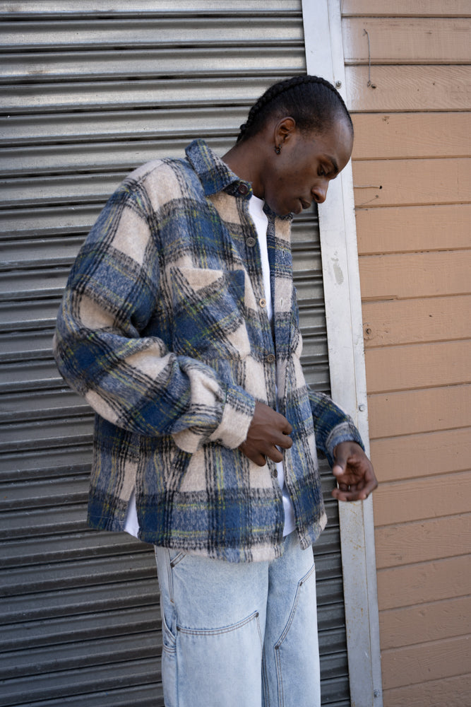 EPTM SIDE SLIT FLANNEL-BLUE/GREY