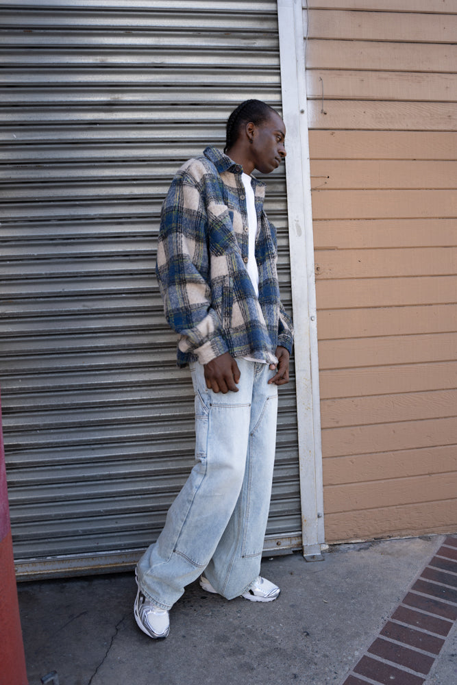 EPTM SIDE SLIT FLANNEL-BLUE/GREY