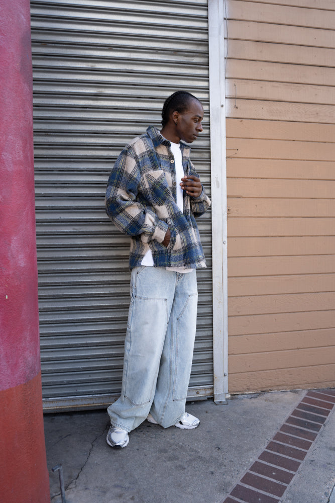 EPTM SIDE SLIT FLANNEL-BLUE/GREY