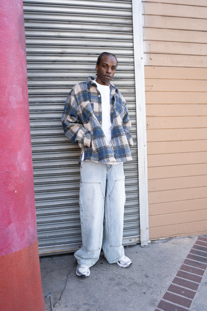 EPTM SIDE SLIT FLANNEL-BLUE/GREY
