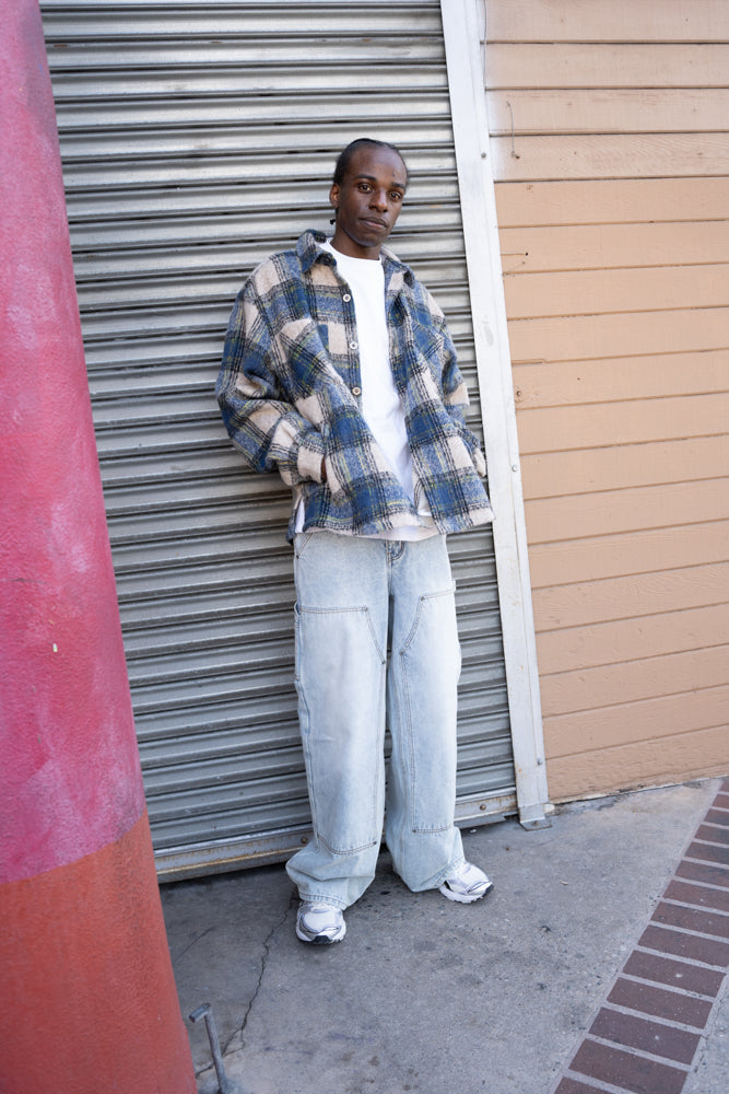 EPTM SIDE SLIT FLANNEL-BLUE/GREY
