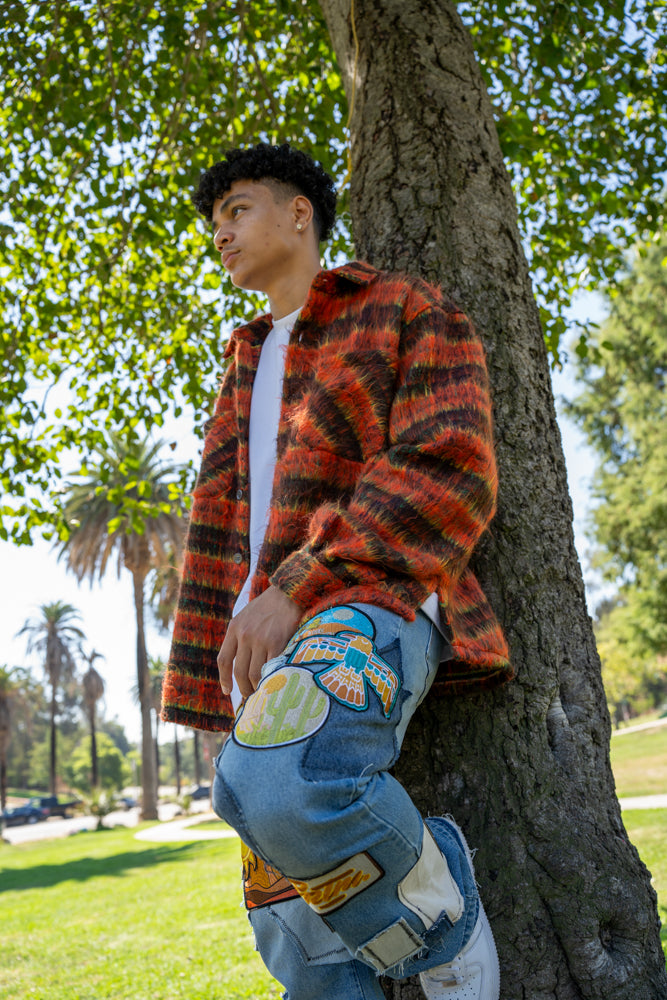 EPTM SIDE SLIT FLANNEL-BLOOD ORANGE