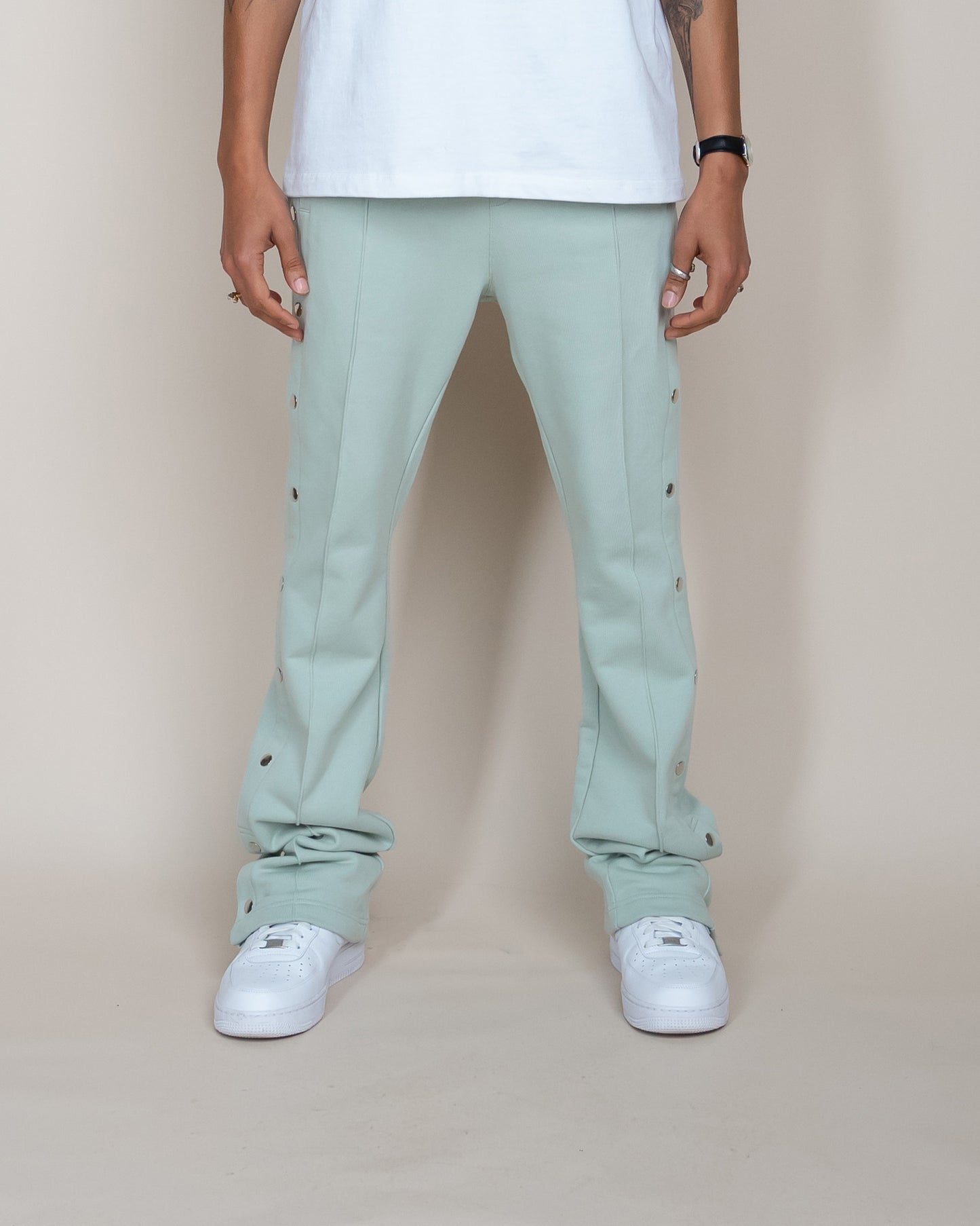 EPTM FRENCH TERRY SNAP FLARED PANTS - SAGE