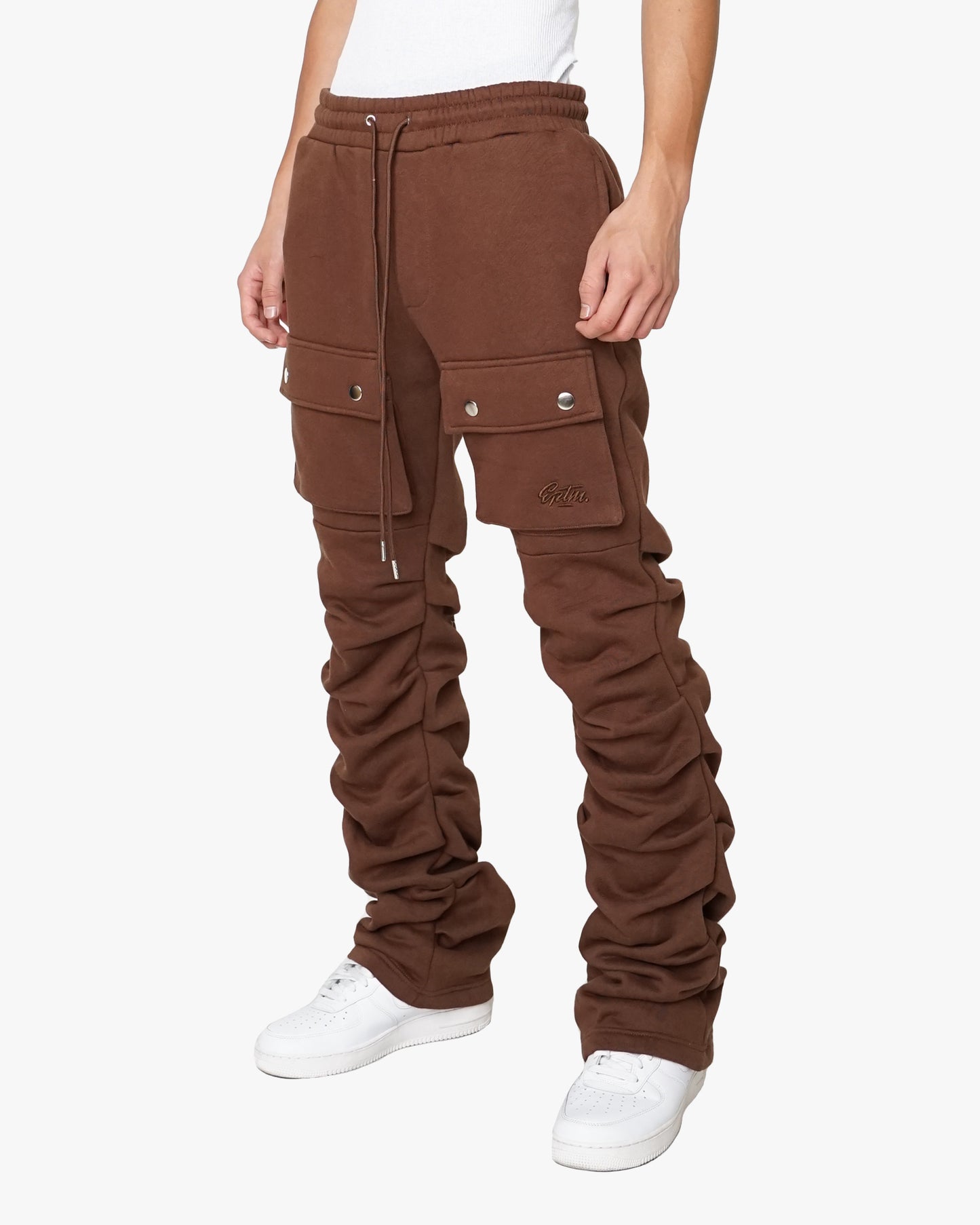 EPTM STACKED CARGO SWEATPANTS-BROWN