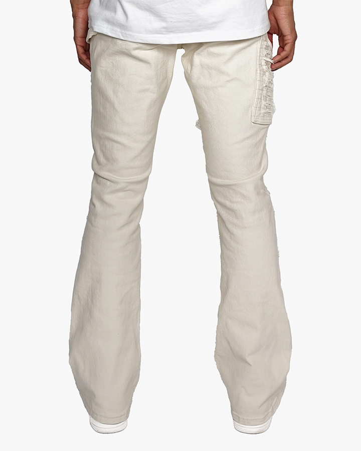 EPTM DISTRESSED CARPENTER FLARE PANTS-OFF WHITE