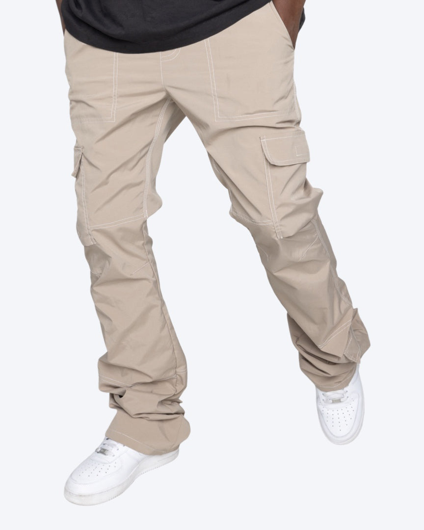 Flared Cargo Pants in Beige