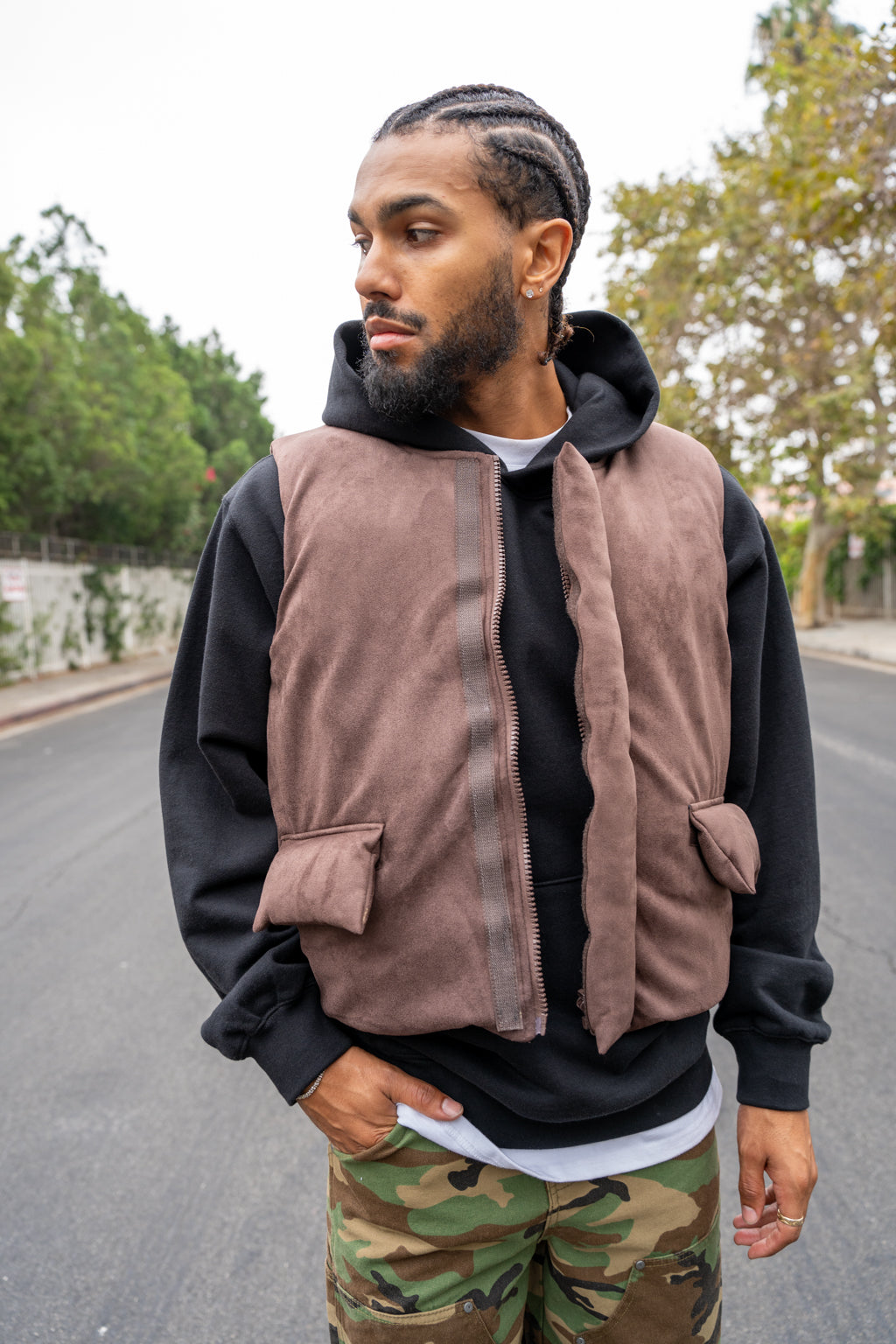 EPTM SUEDE BUBBLE VEST-BROWN