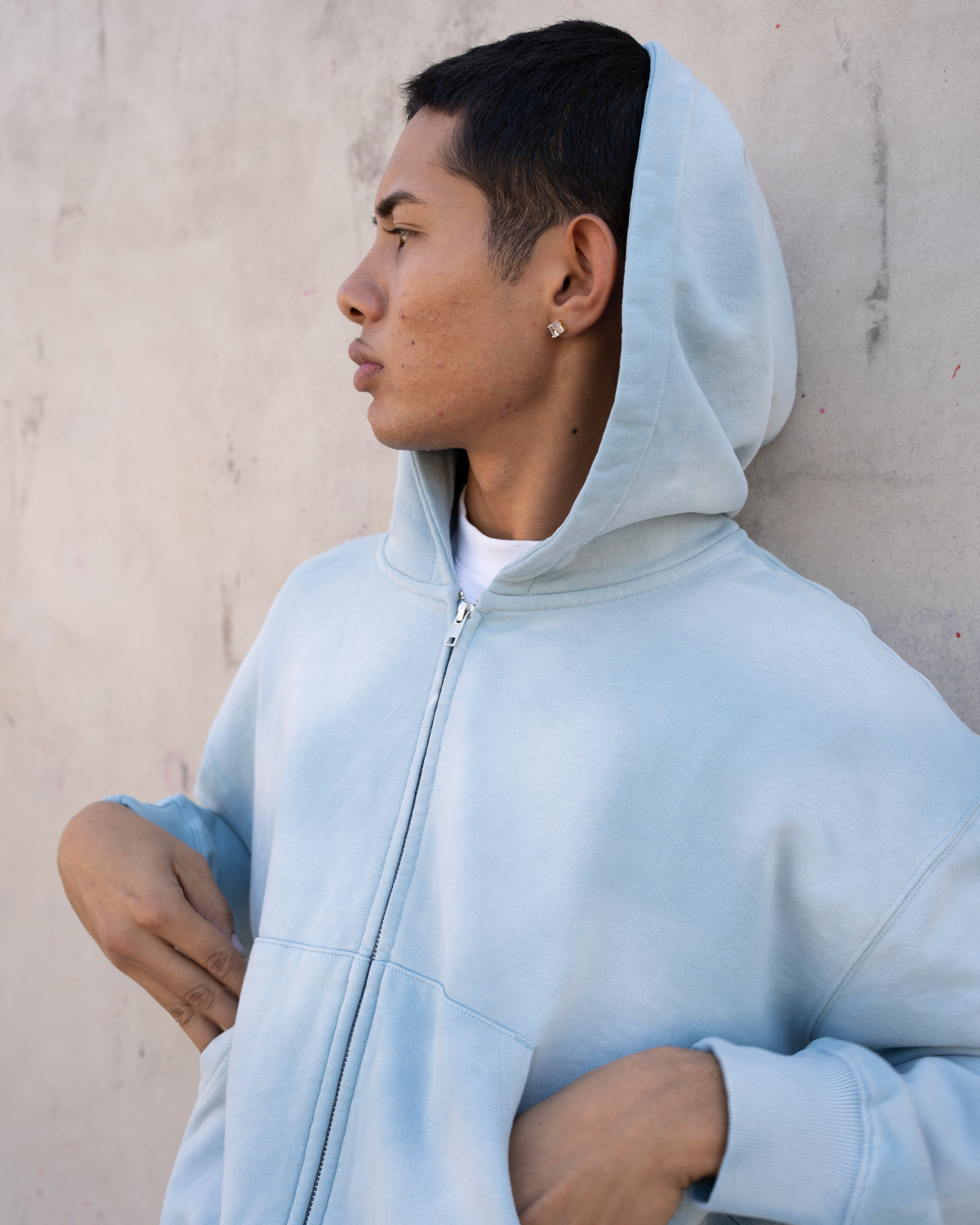 EPTM SUN FADED CROPPED ZIP UP HOODIE - SKY BLUE