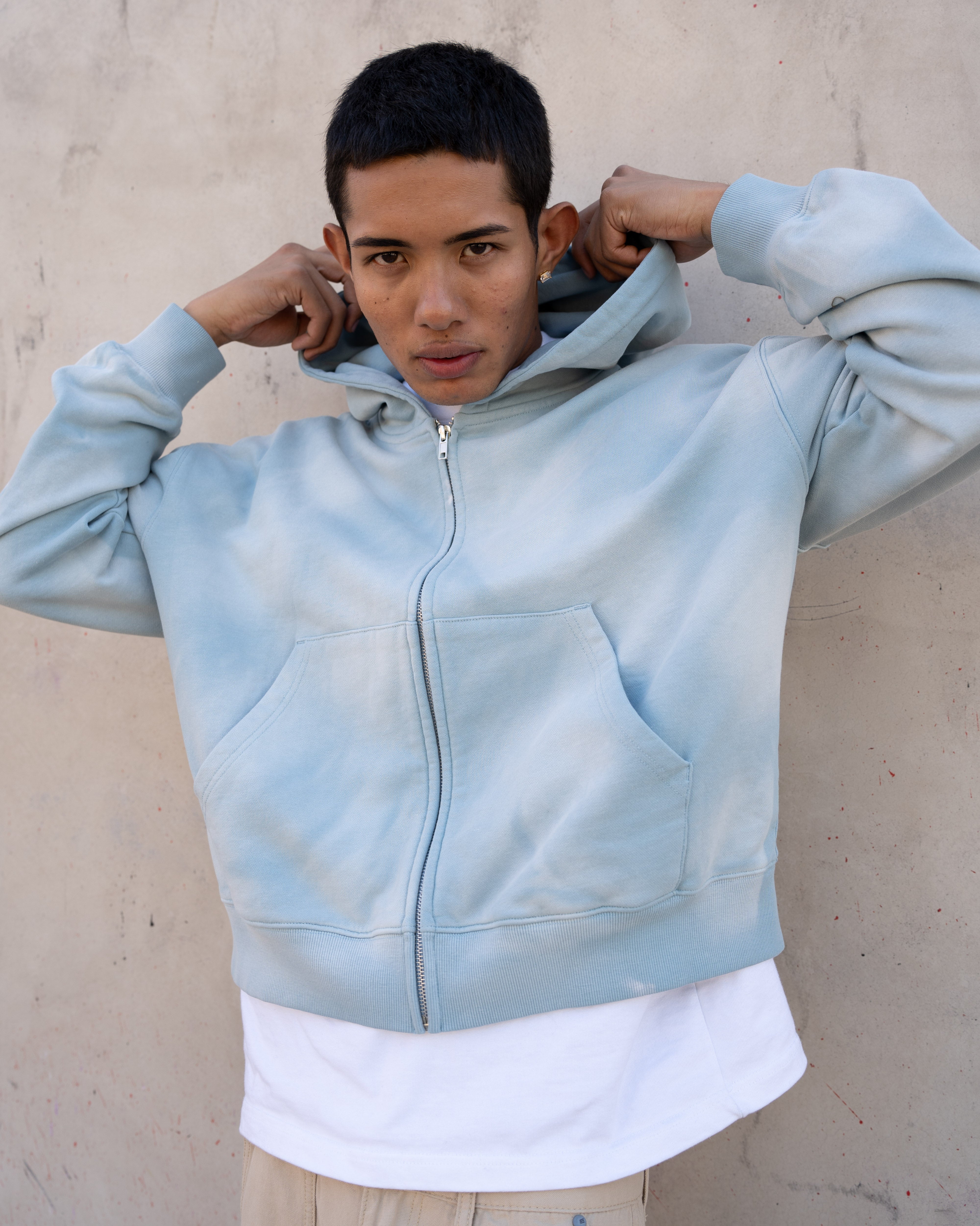 EPTM SUN FADED CROPPED ZIP UP HOODIE - SKY BLUE