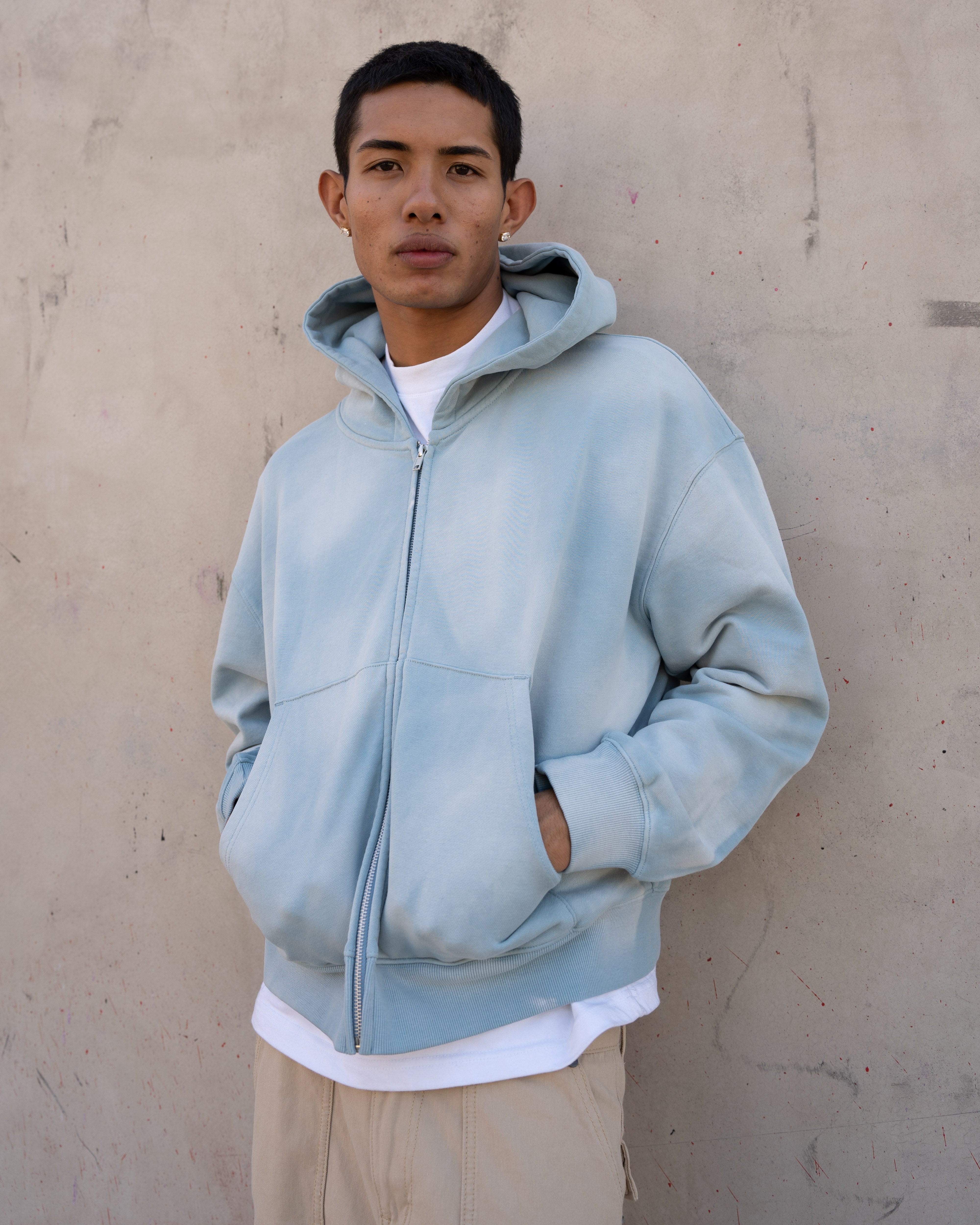 EPTM SUN FADED CROPPED ZIP UP HOODIE - SKY BLUE