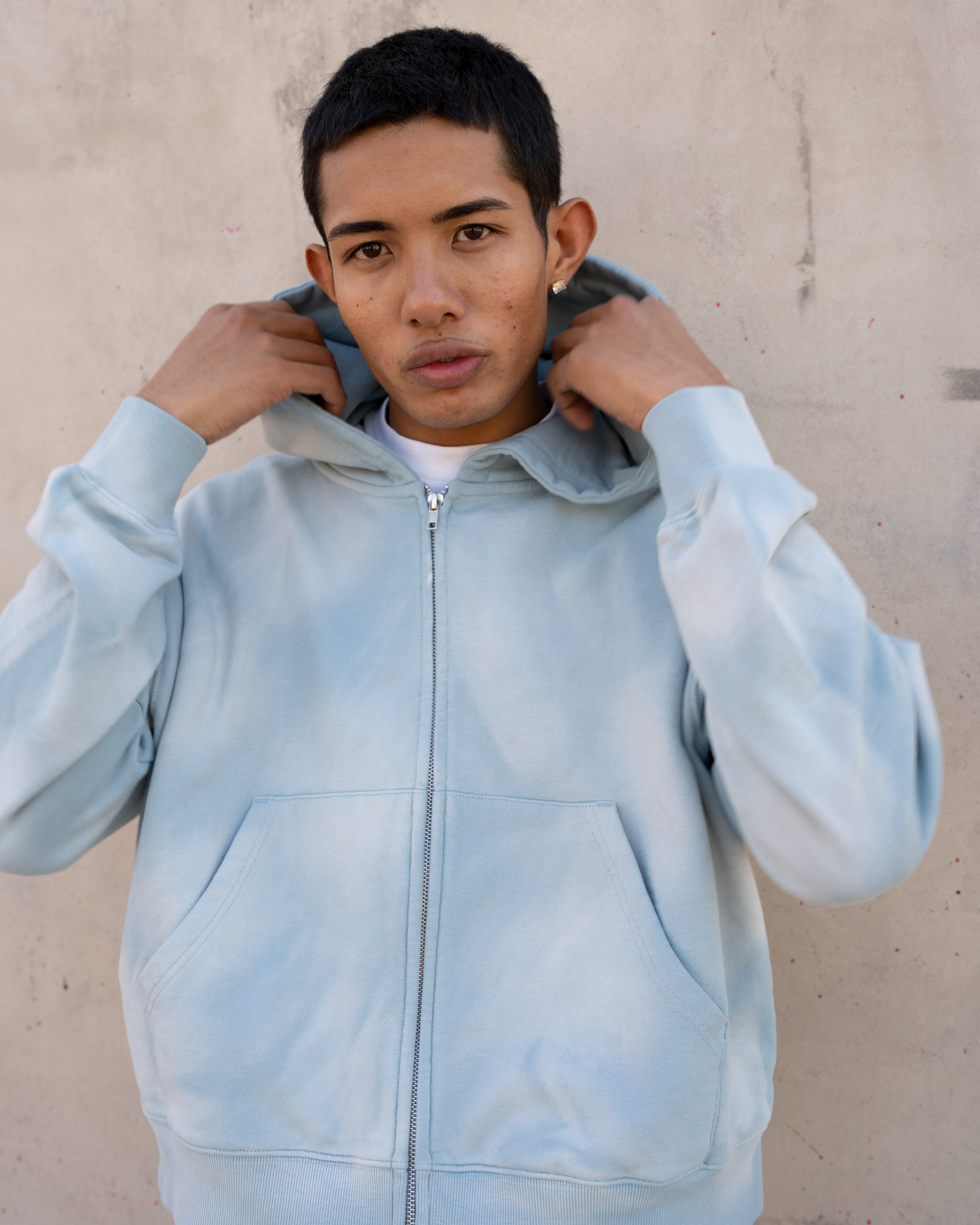 EPTM SUN FADED CROPPED ZIP UP HOODIE - SKY BLUE