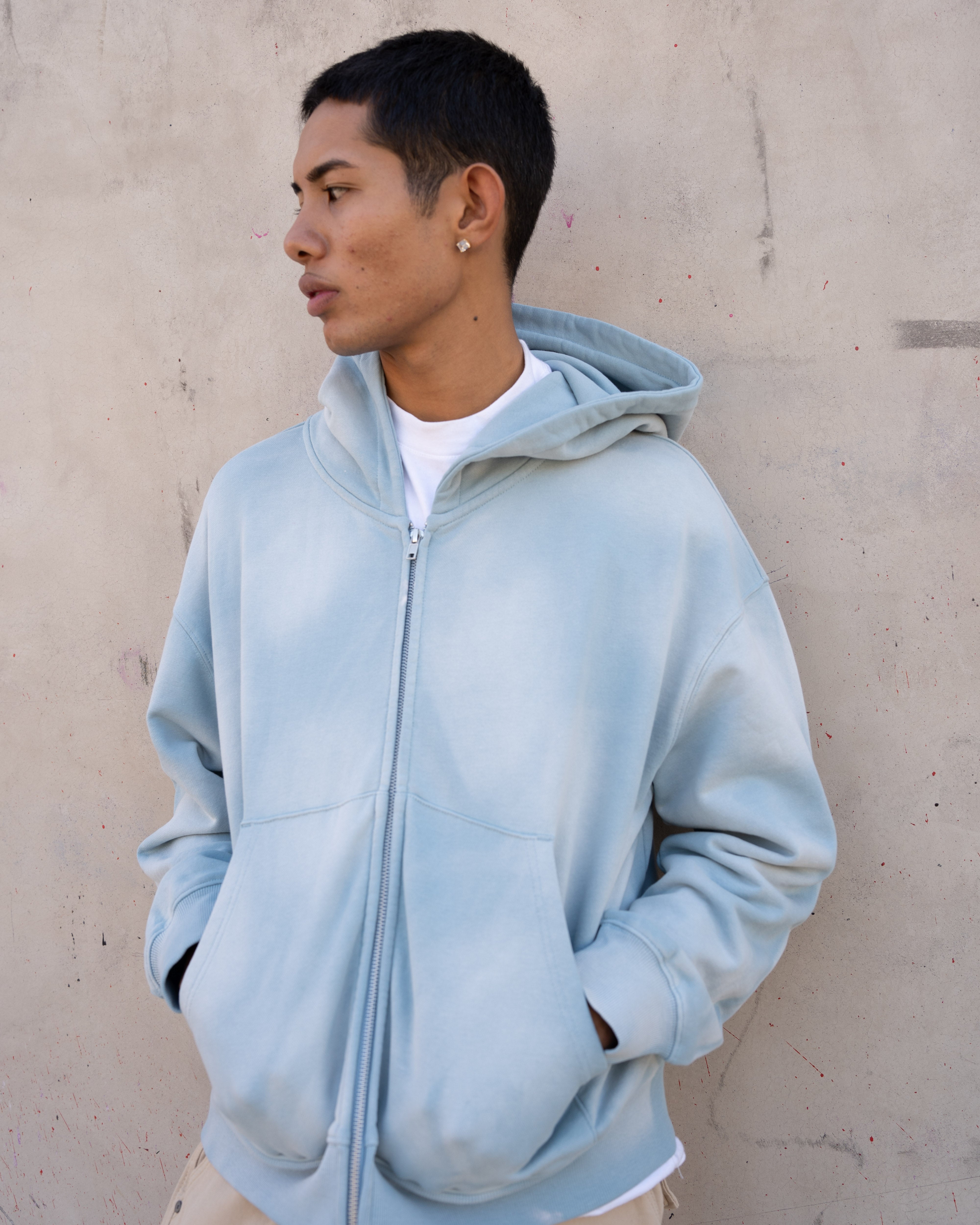 EPTM SUN FADED CROPPED ZIP UP HOODIE - SKY BLUE