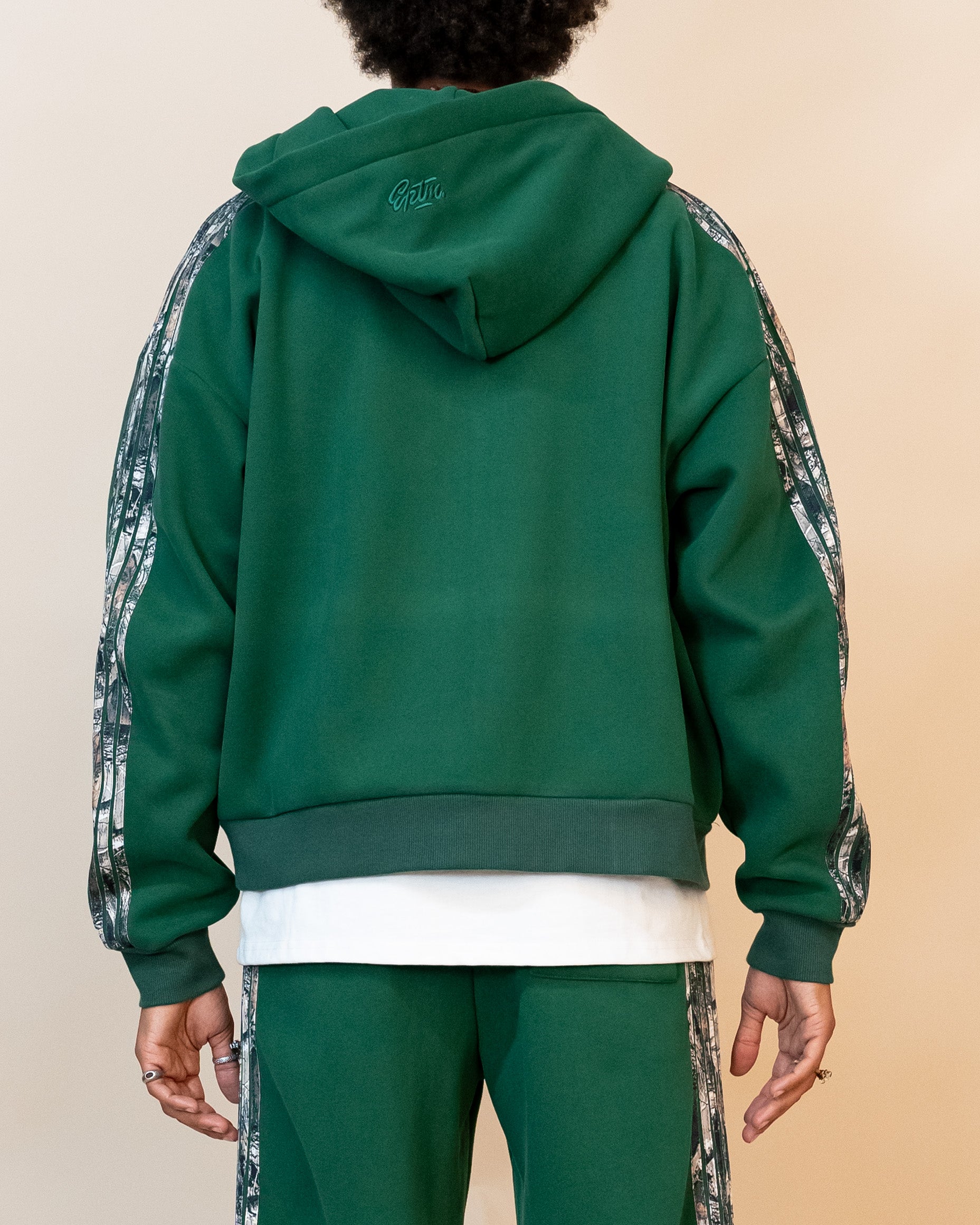 REAL CAMO STRIPED ZIP UP HOODIE - HUNTER GREEN