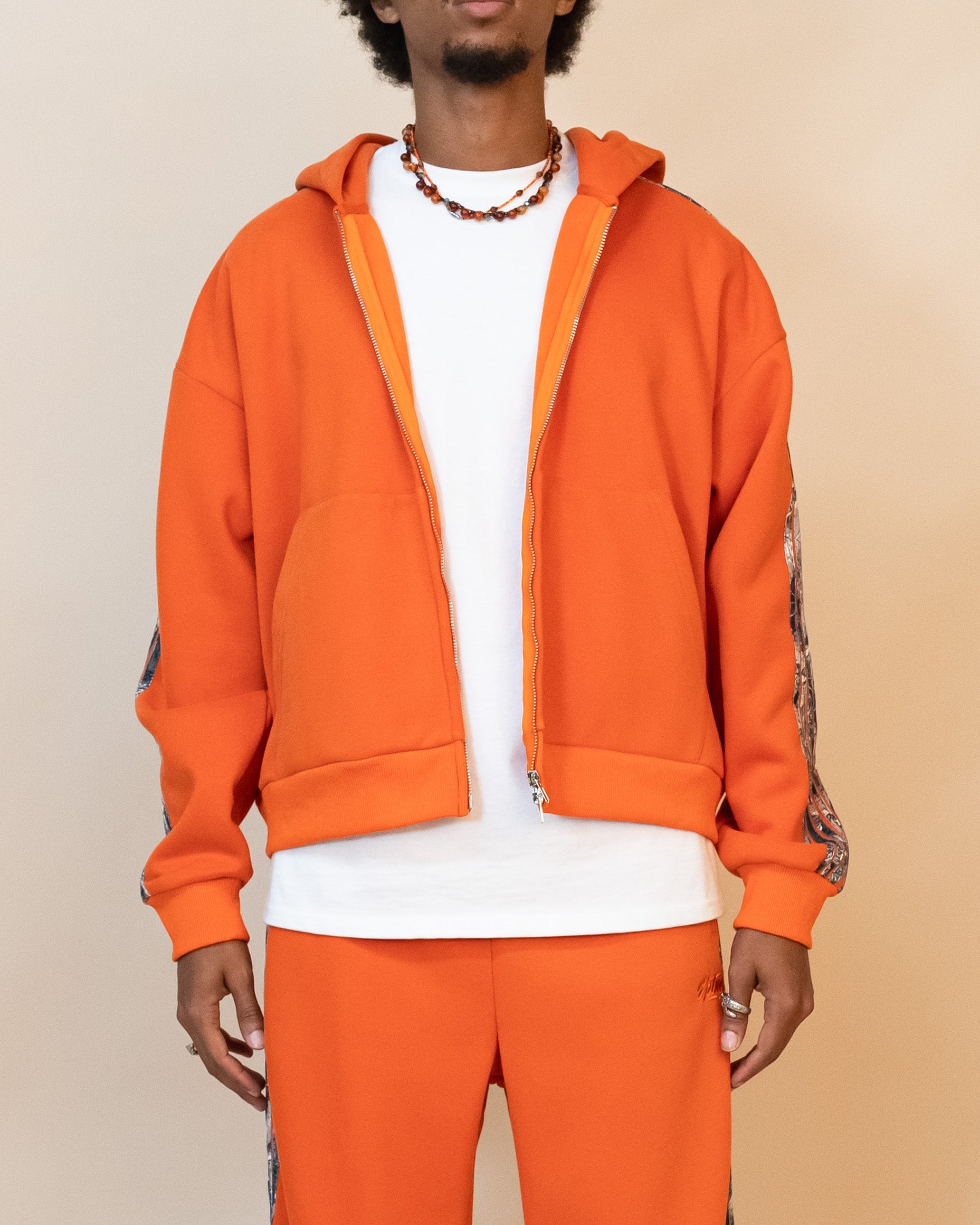 REAL CAMO STRIPED ZIP UP HOODIE - ORANGE