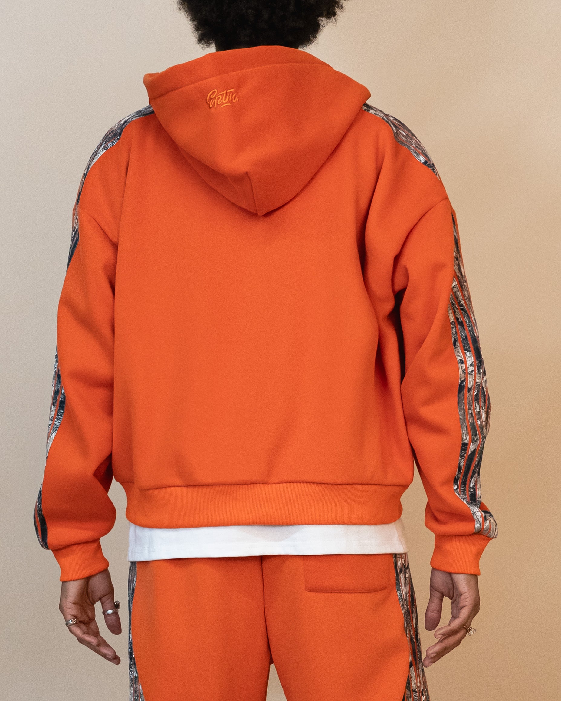 REAL CAMO STRIPED ZIP UP HOODIE - ORANGE