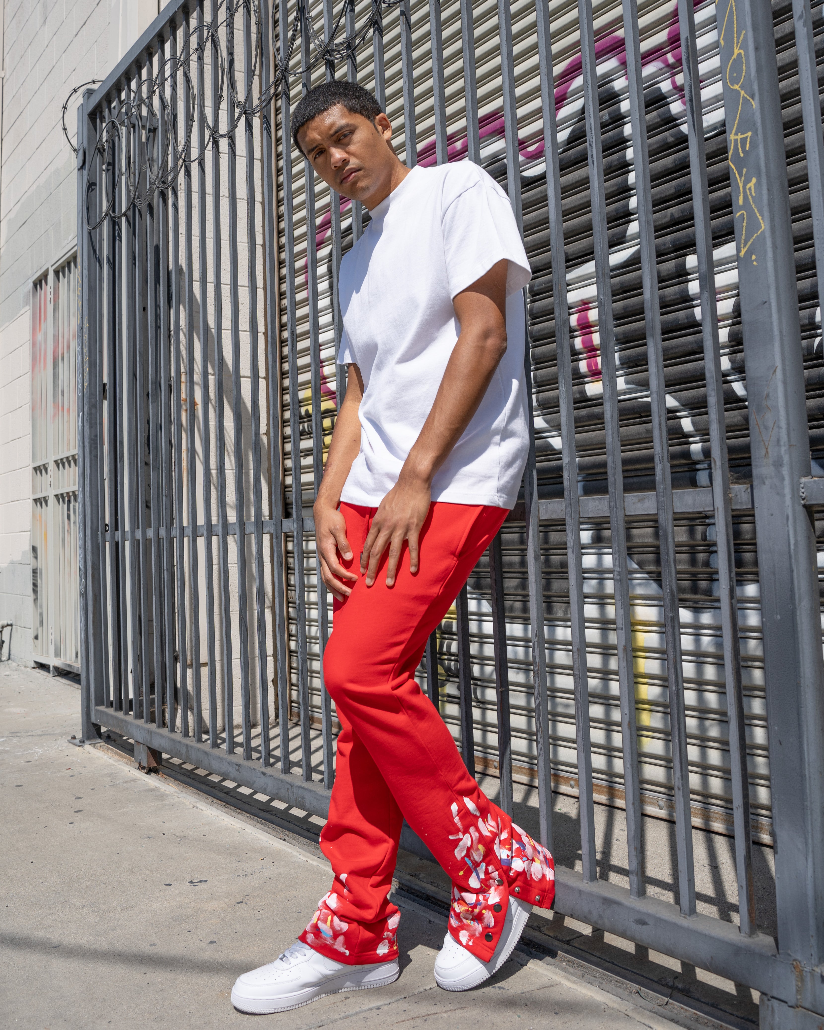 EPTM PAINT SNAP FLARED PANTS - RED