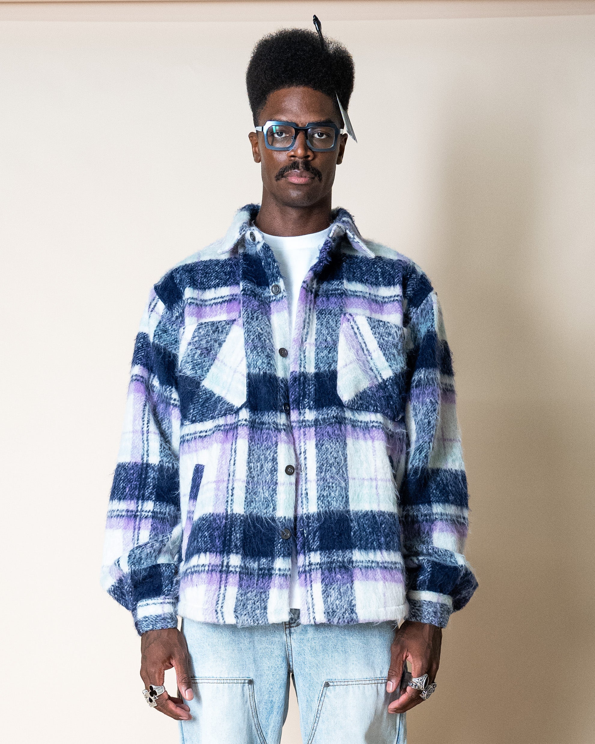 EPTM SIDE SLIT FLANNEL-PURPLE/WHITE