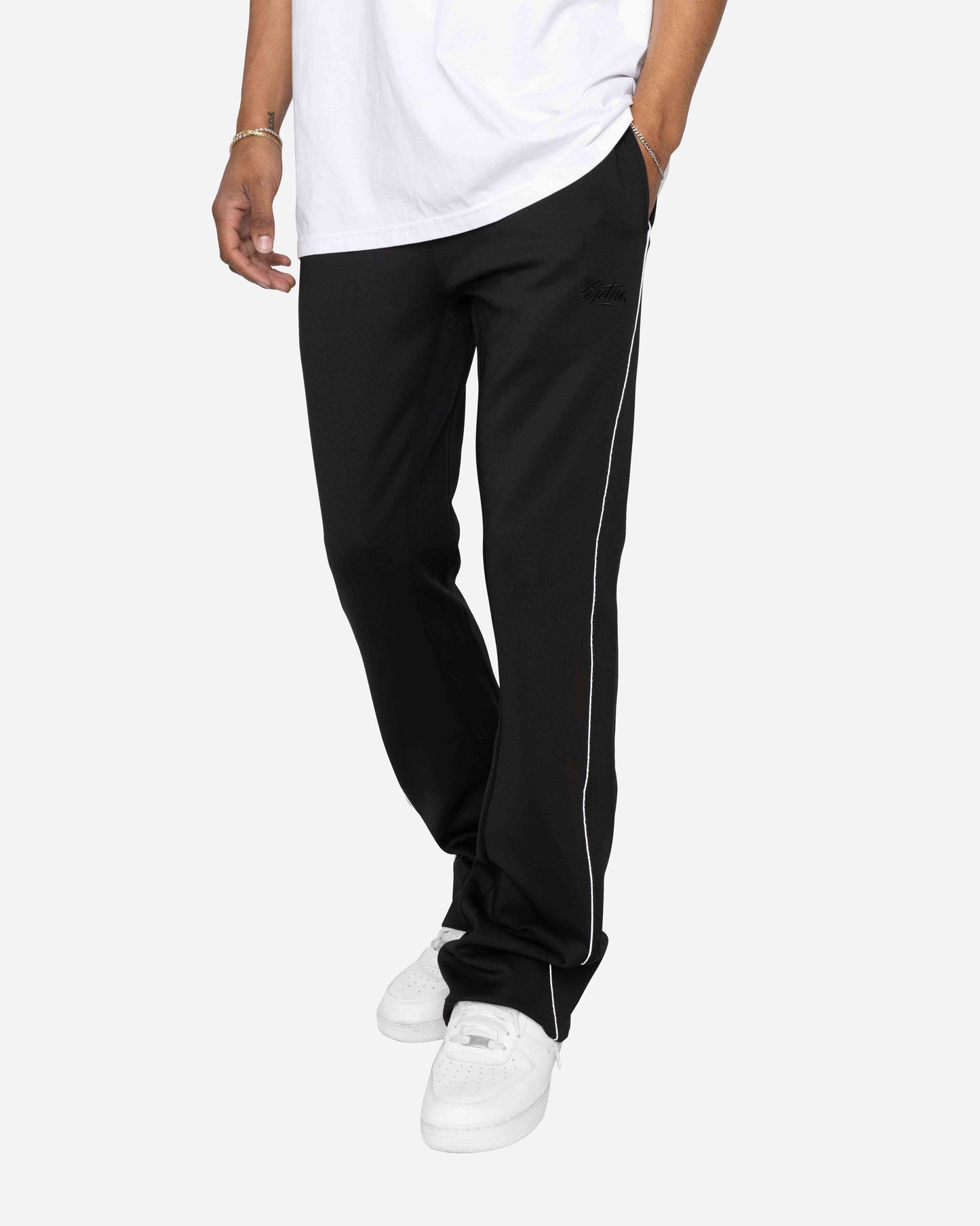 EPTM PIPING FLARED TRACK PANTS-BLACK