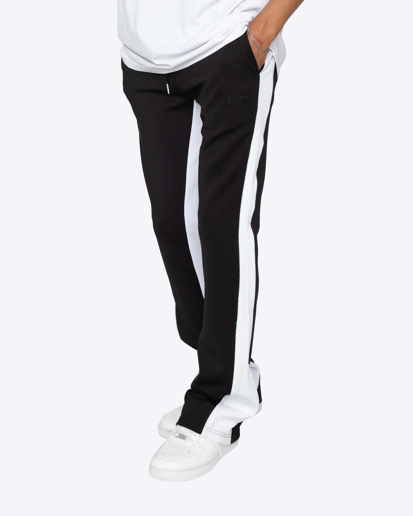 EPTM PIPING FLARED TRACK PANTS-BLACK/WHITE