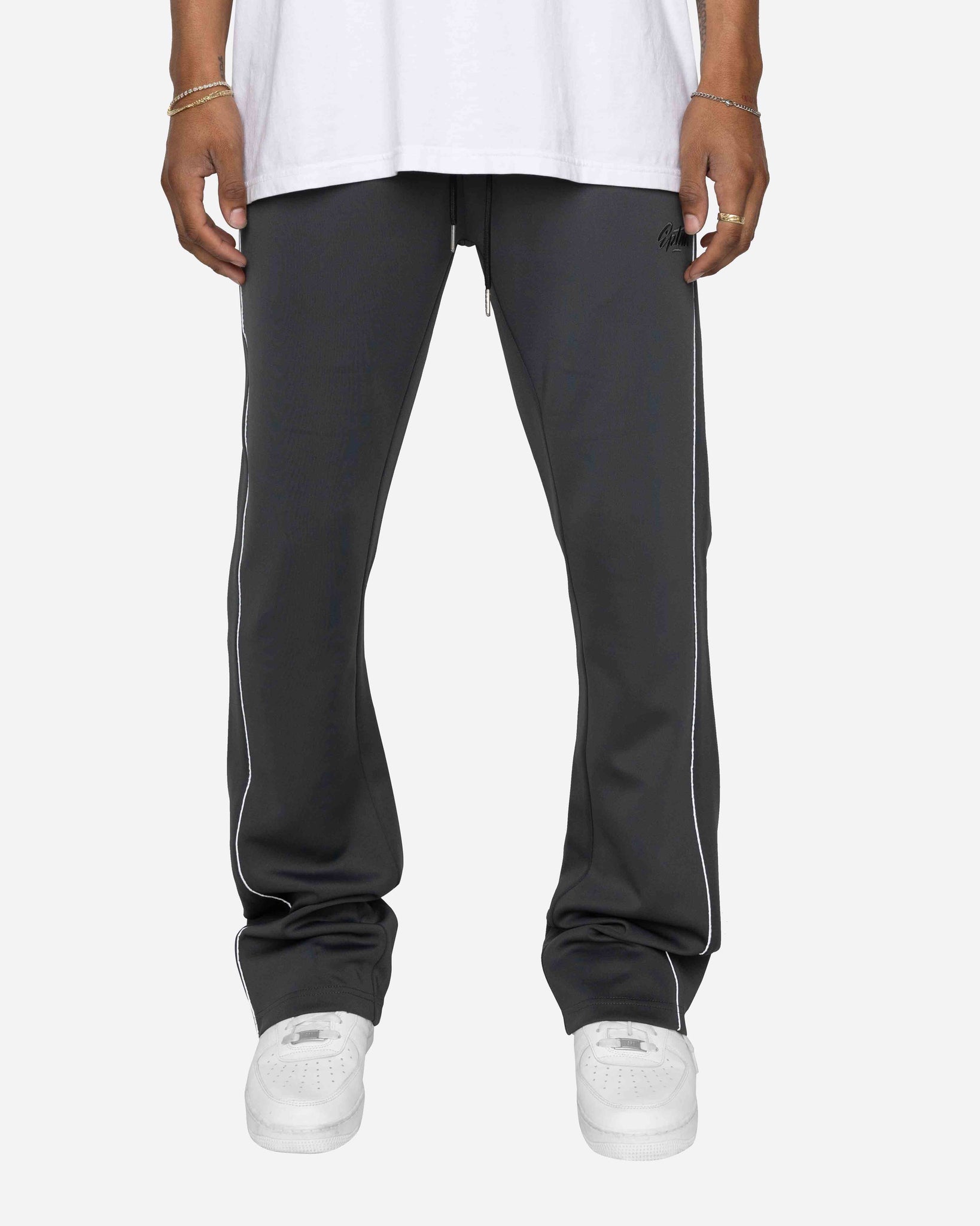 EPTM PIPING FLARED TRACK PANTS-CHARCOAL