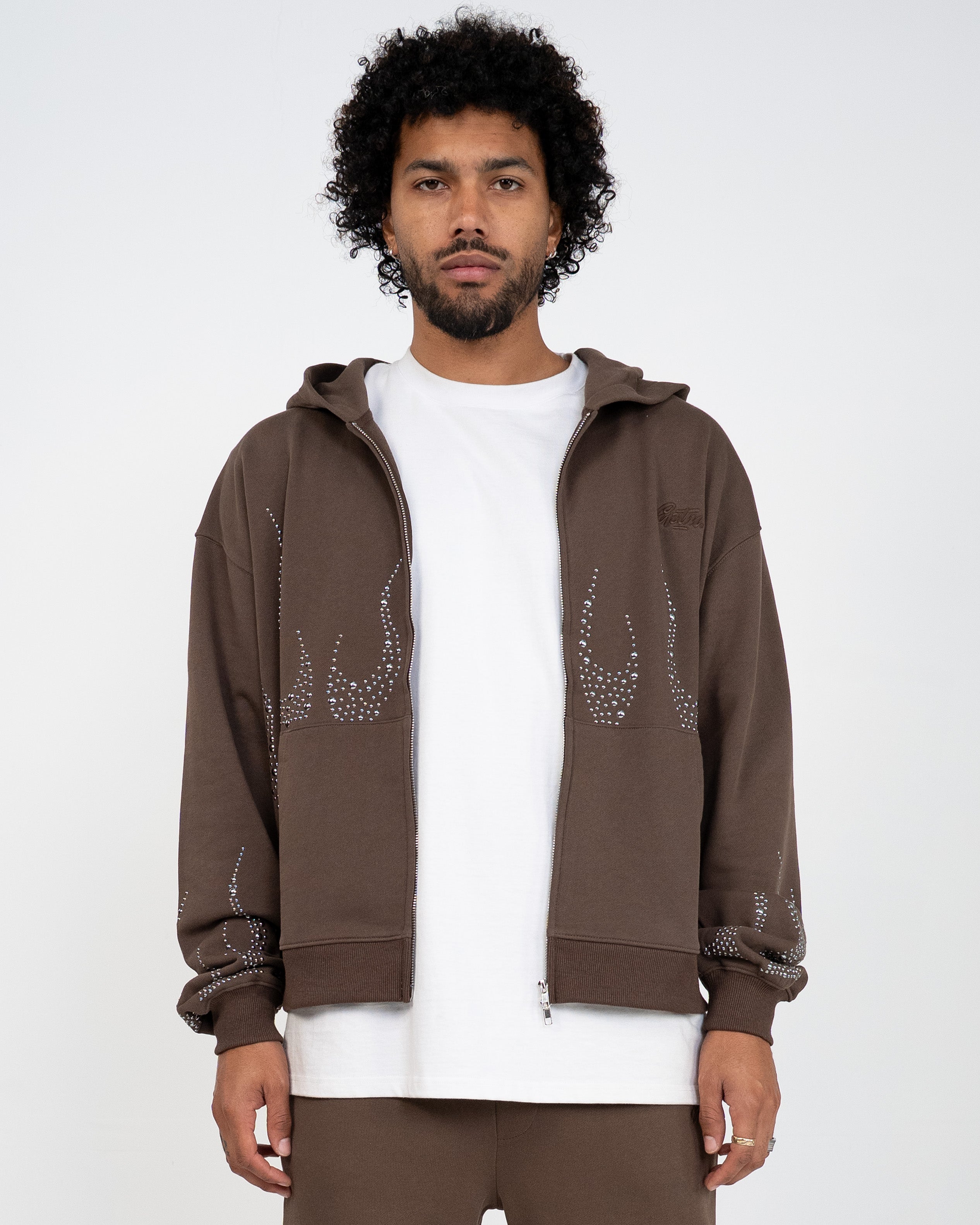 EPTM Metal Flame Zip Up Hoodie - Brown