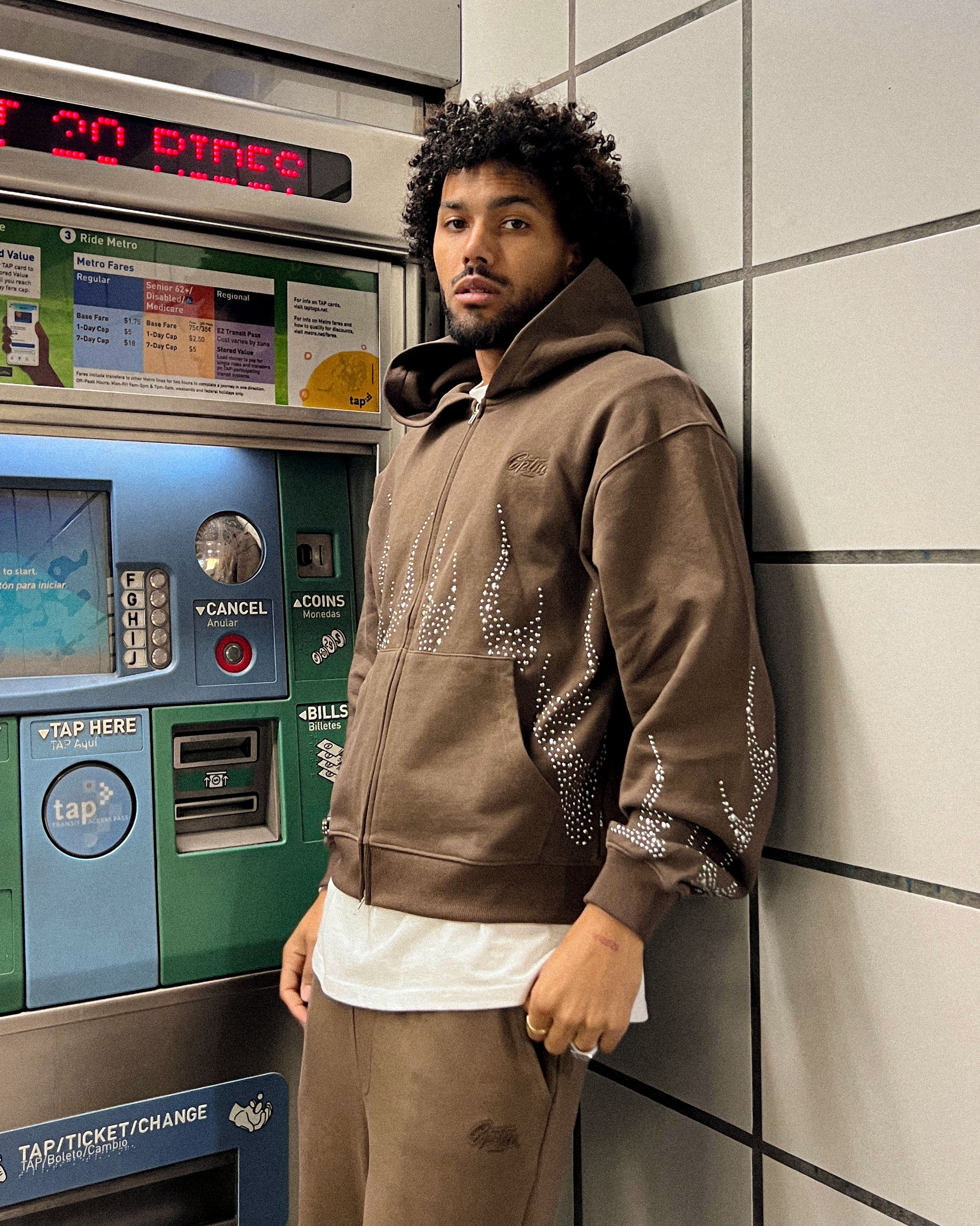 EPTM Metal Flame Zip Up Hoodie - Brown