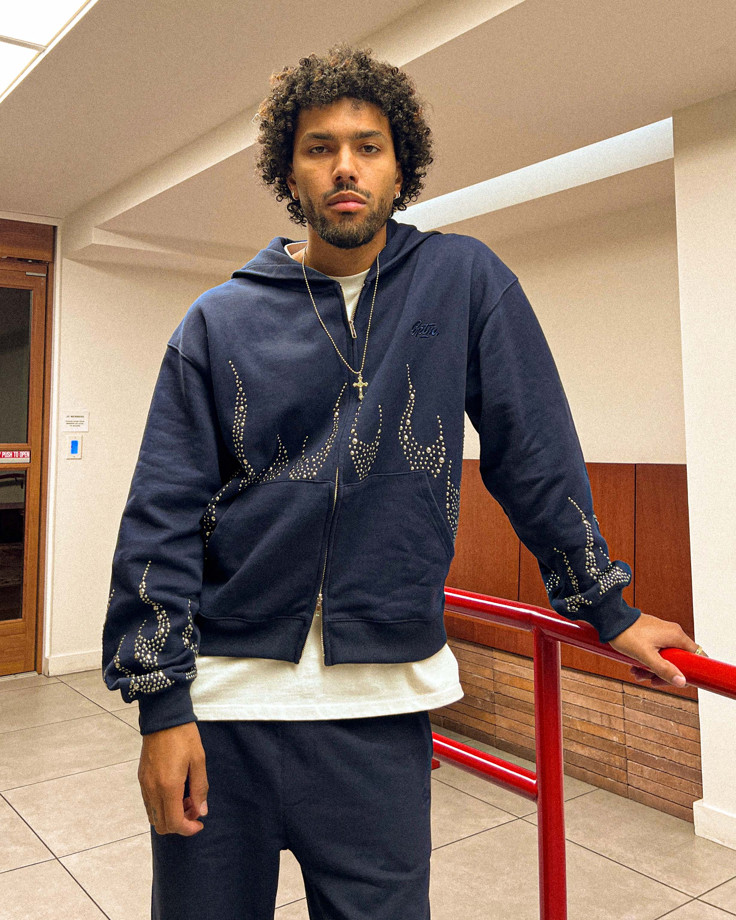 EPTM Metal Flame Zip Up Hoodie - Navy