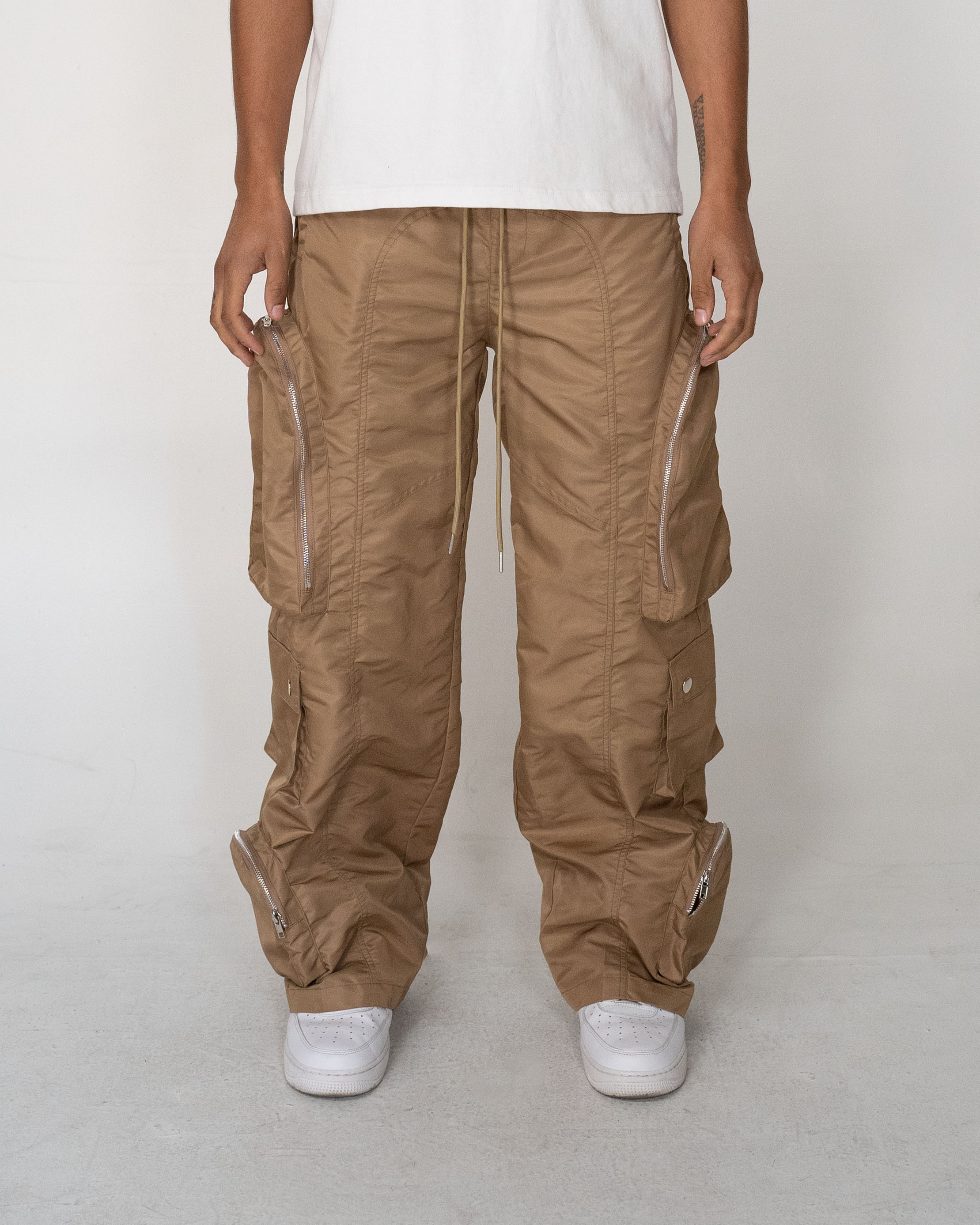 EPTM BAGGY MOON ZIP CARGO PANTS - KHAKI