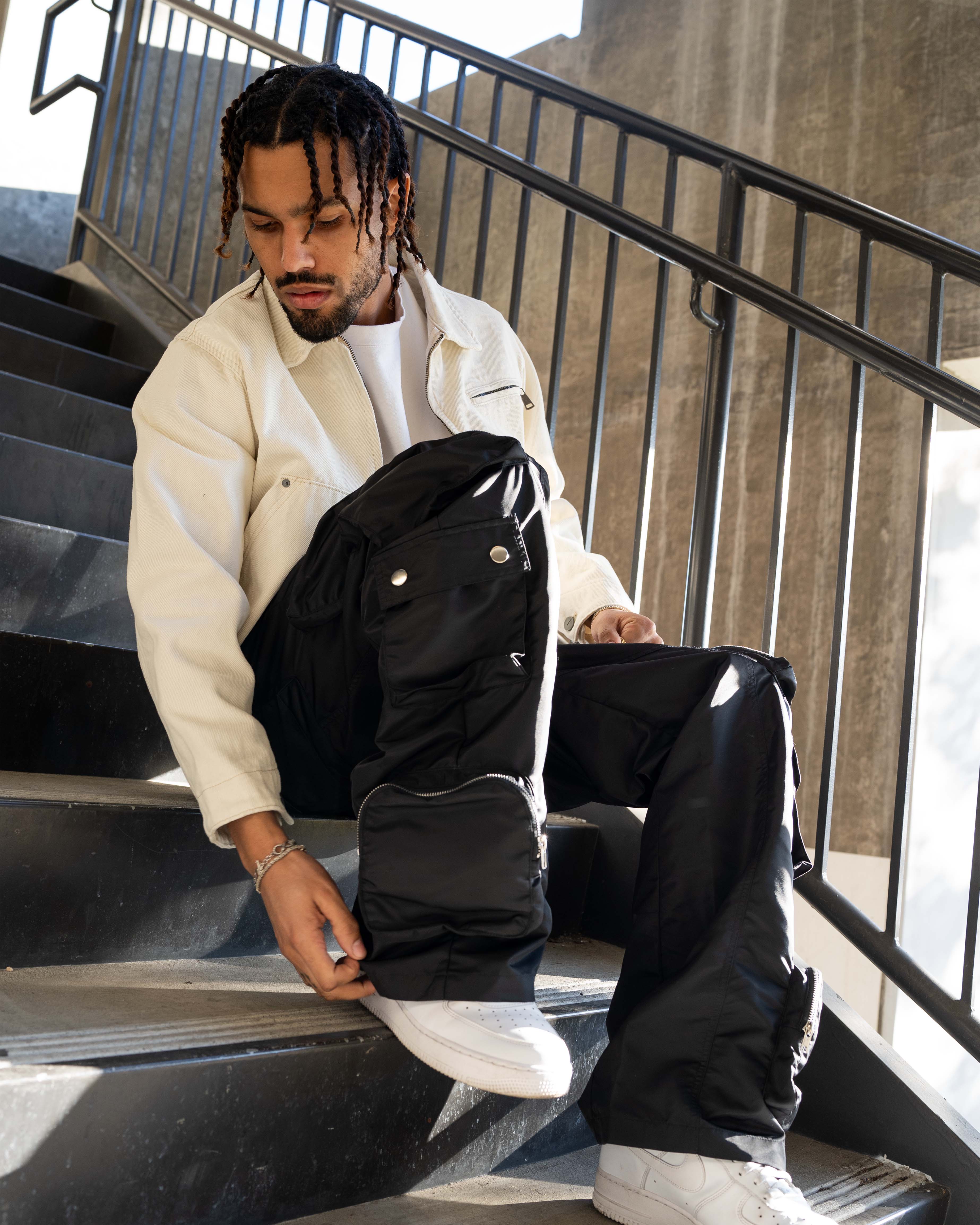 EPTM BAGGY MOON ZIP CARGO PANTS - BLACK