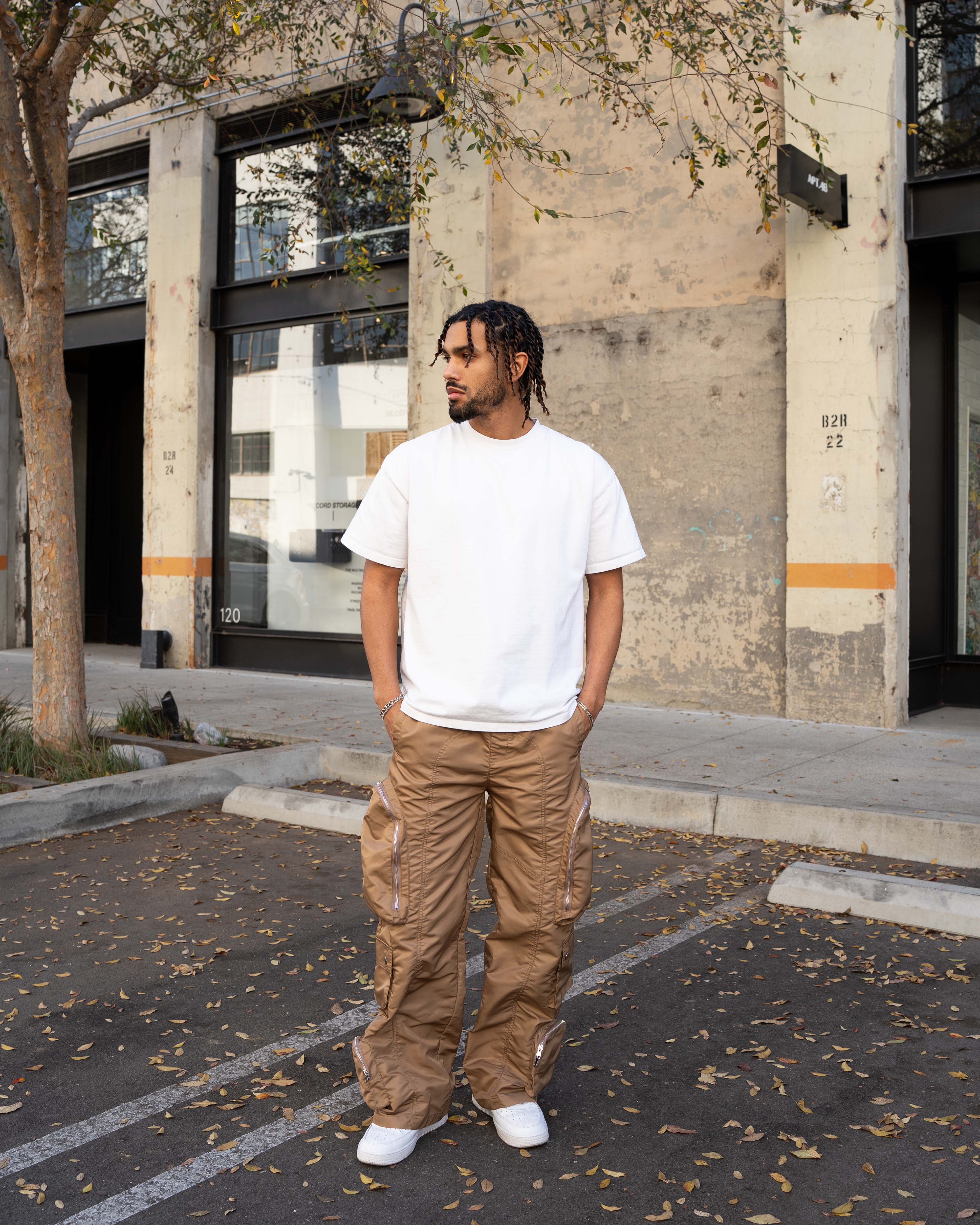 EPTM BAGGY MOON ZIP CARGO PANTS - KHAKI