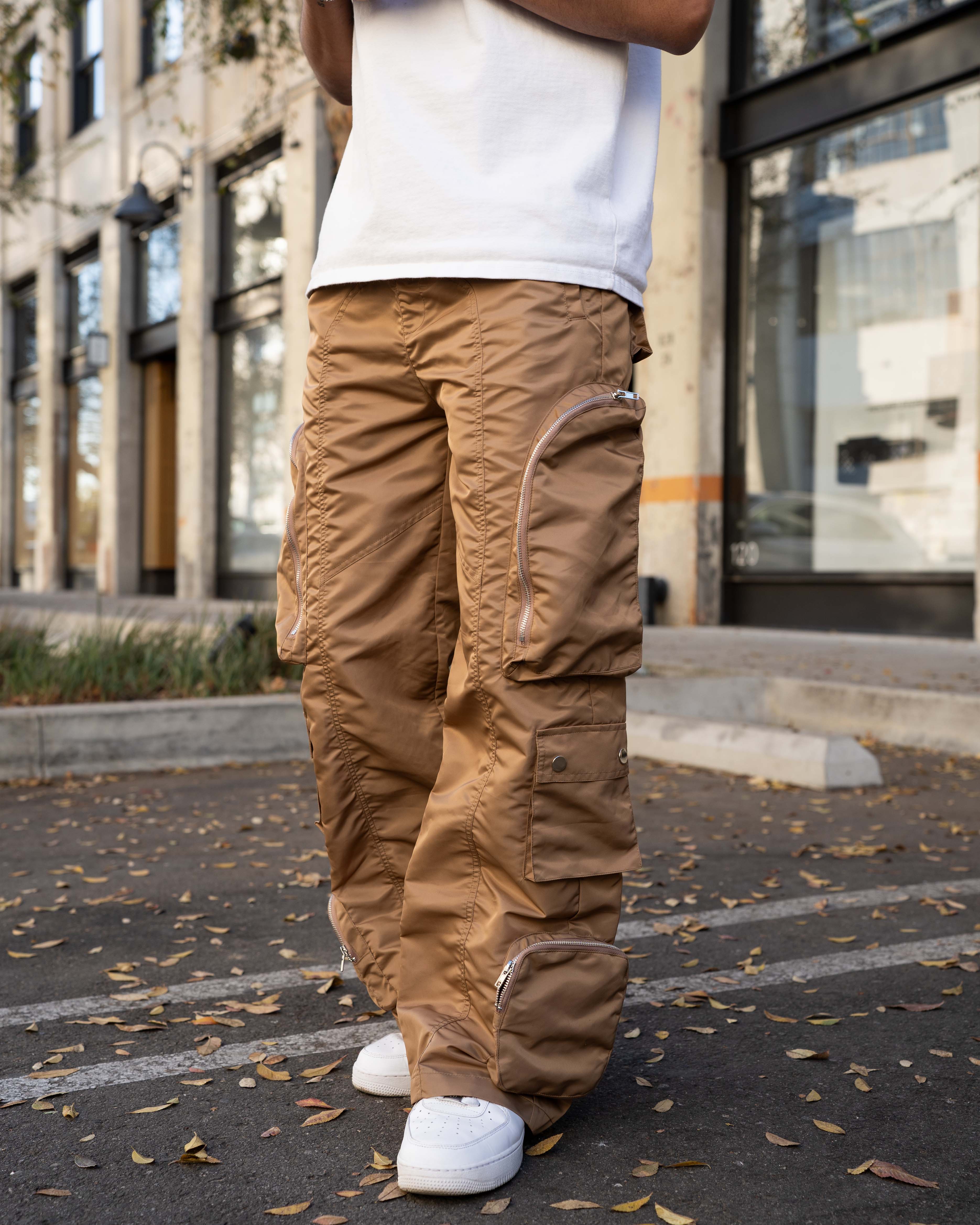 EPTM BAGGY MOON ZIP CARGO PANTS - KHAKI