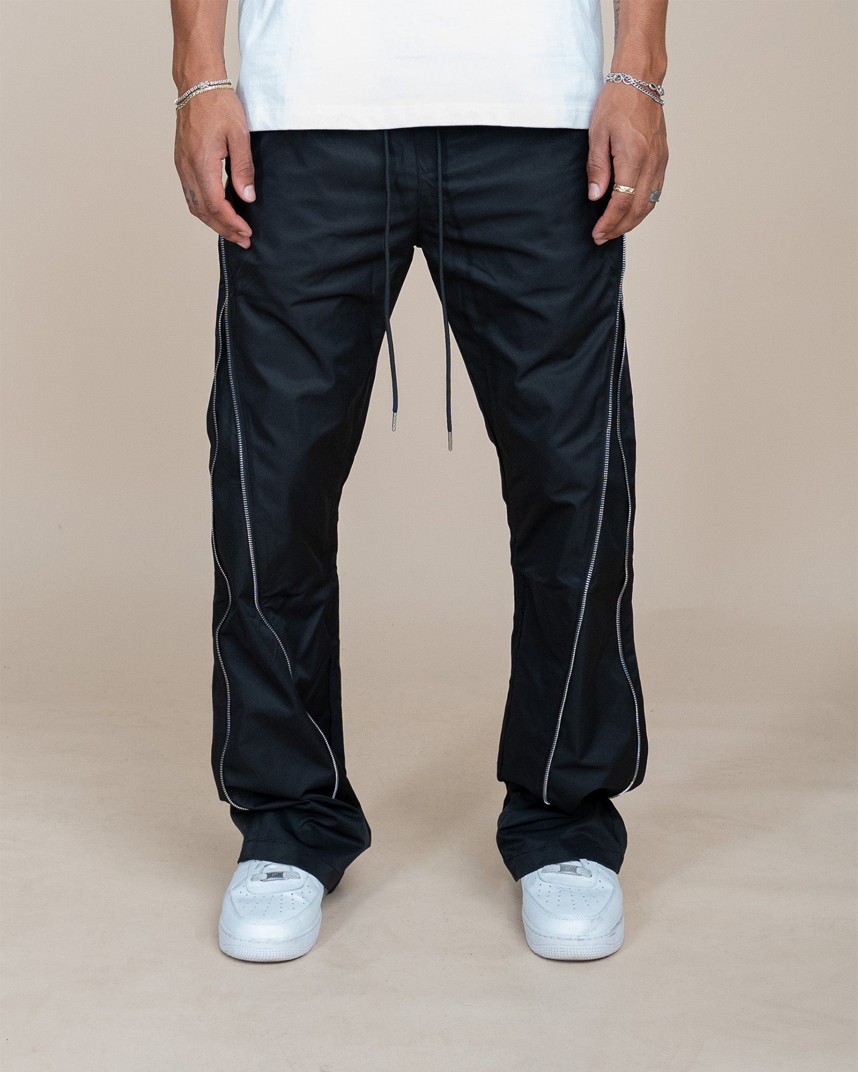 EPTM NYLON ZIP FLARED PANTS - BLACK