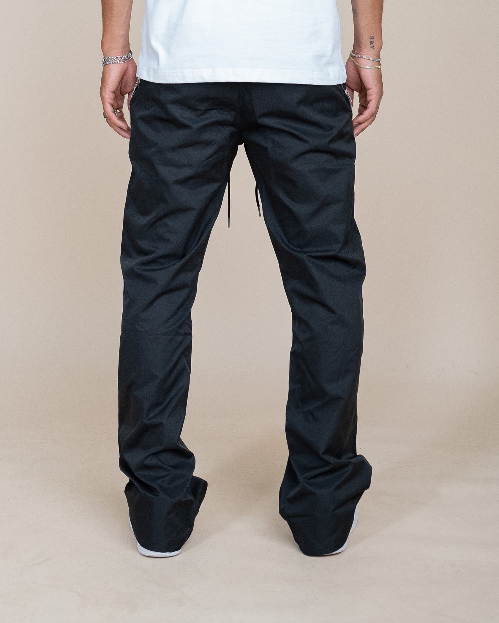 EPTM NYLON ZIP FLARED PANTS - BLACK