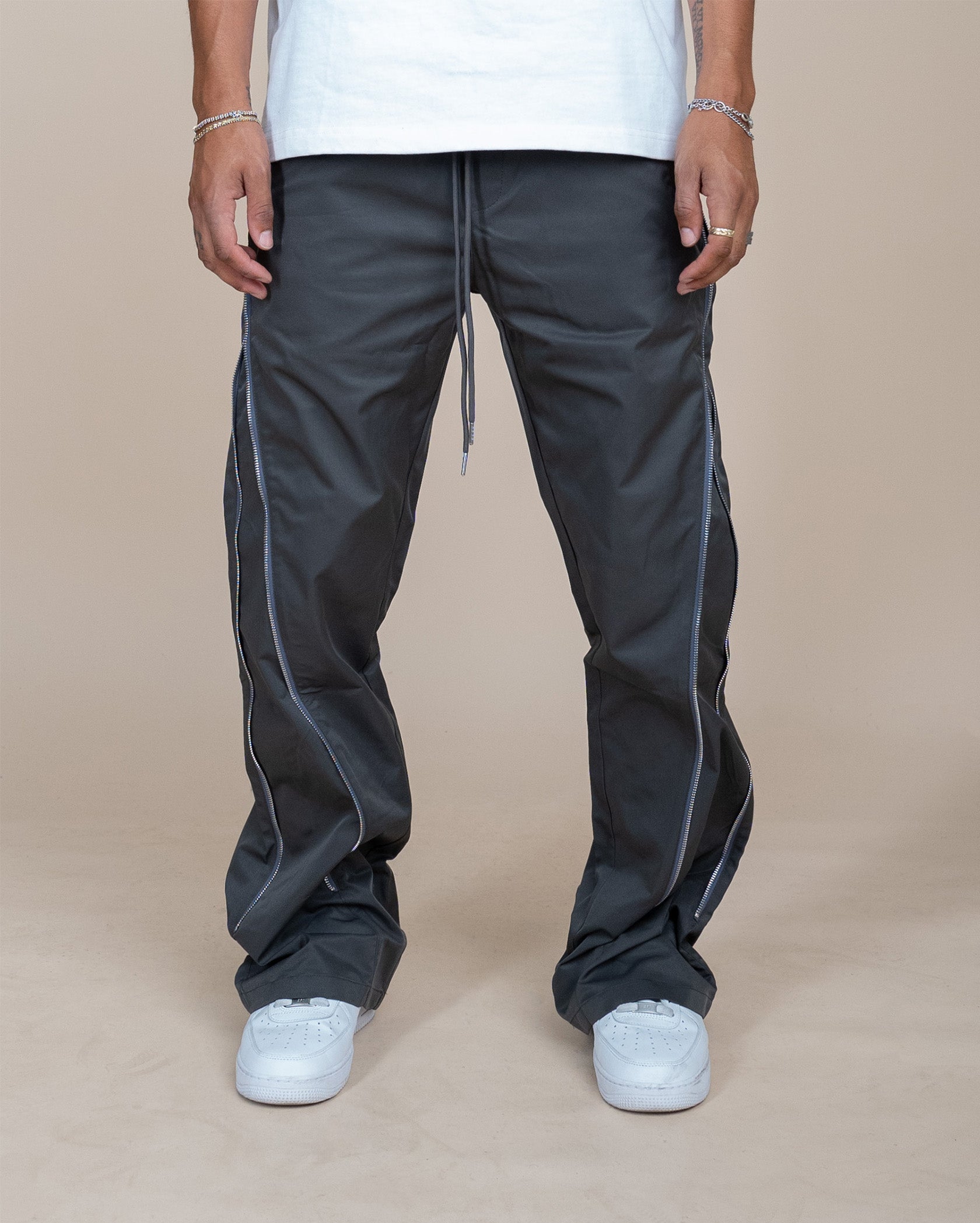 EPTM NYLON ZIP FLARED PANTS - GREY