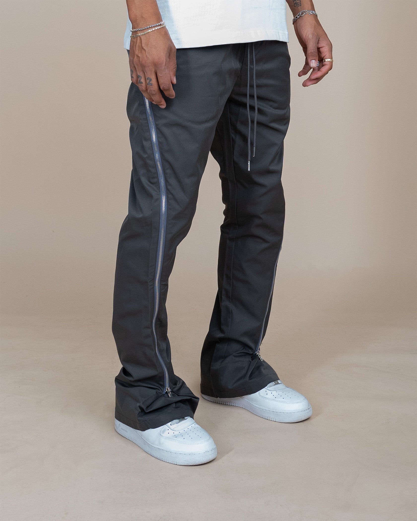 EPTM NYLON ZIP FLARED PANTS - GREY