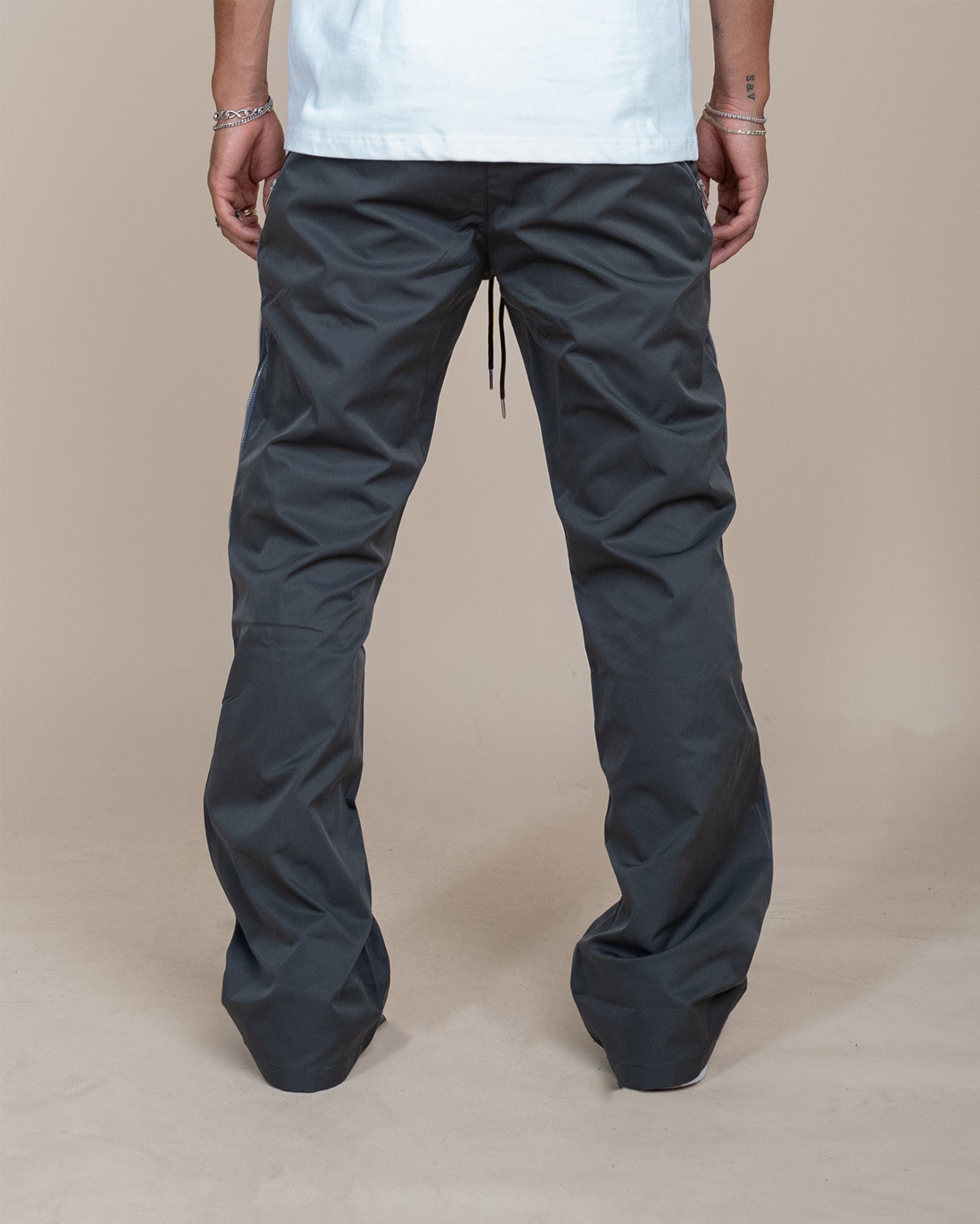 EPTM NYLON ZIP FLARED PANTS - GREY