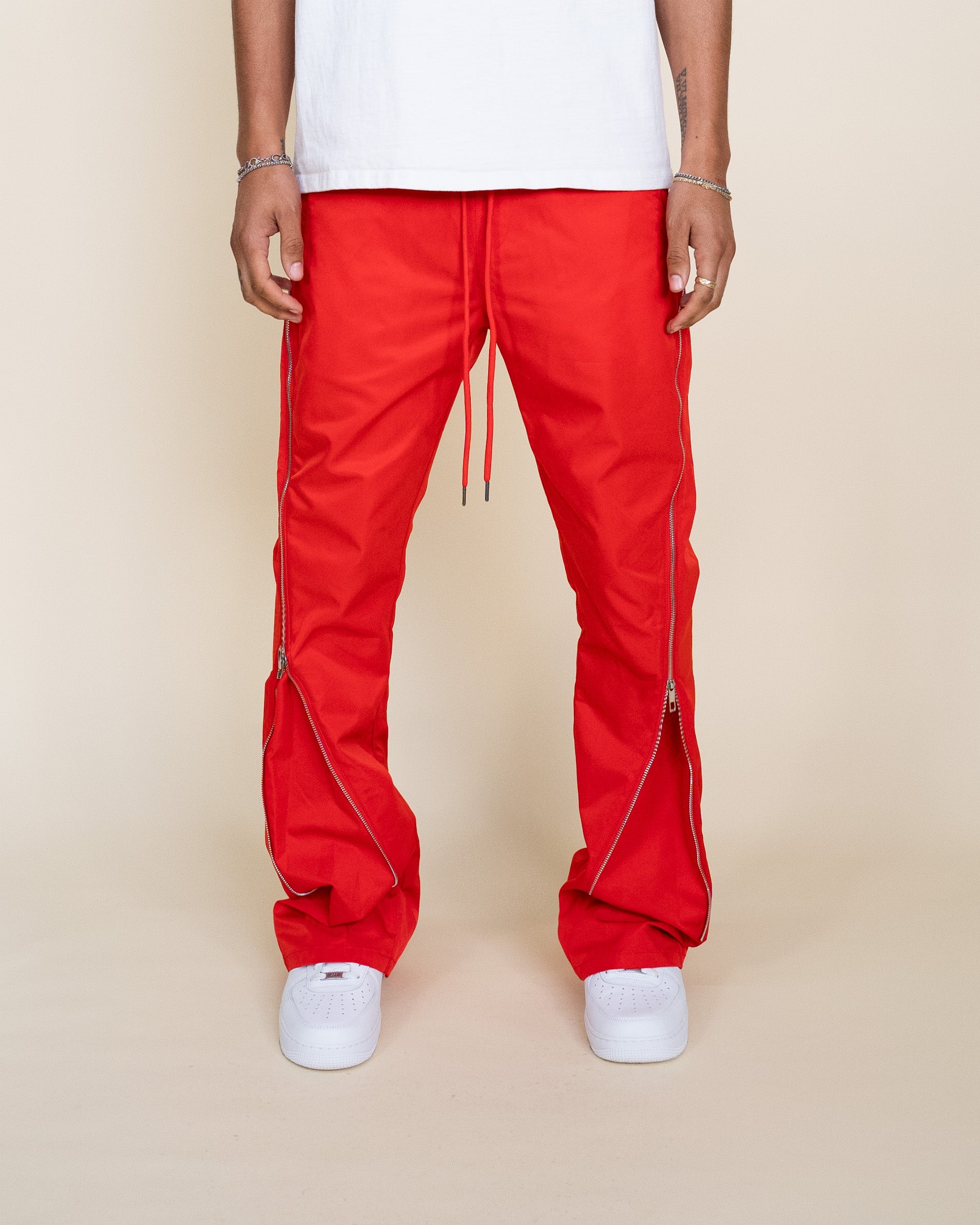 EPTM NYLON ZIP FLARED PANTS - RED