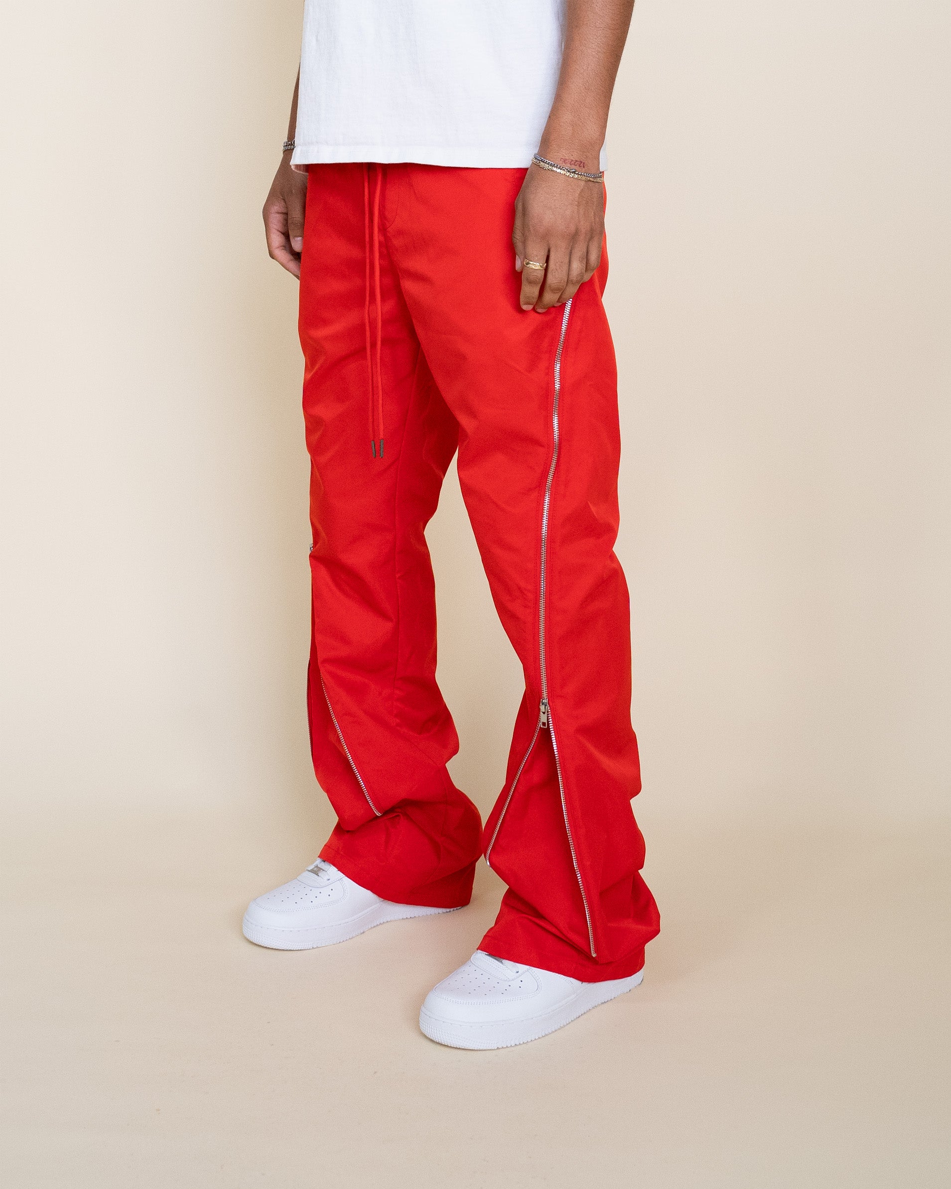 EPTM NYLON ZIP FLARED PANTS - RED