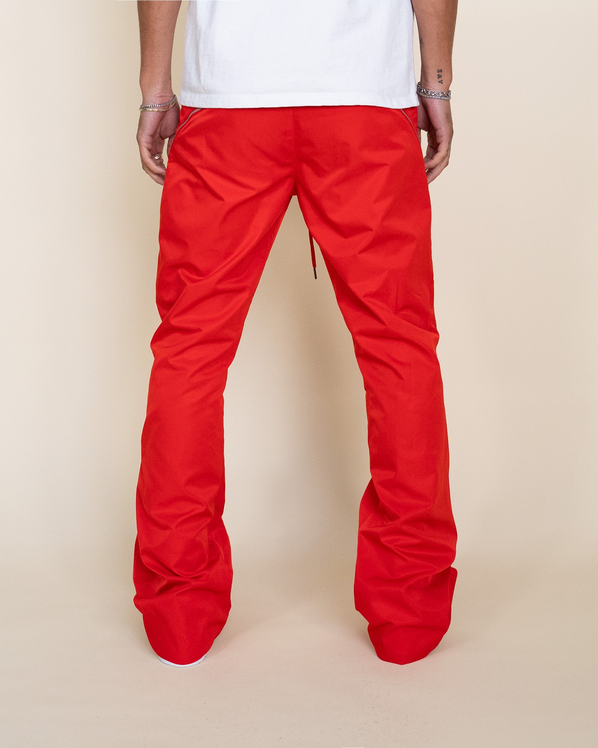 EPTM NYLON ZIP FLARED PANTS - RED