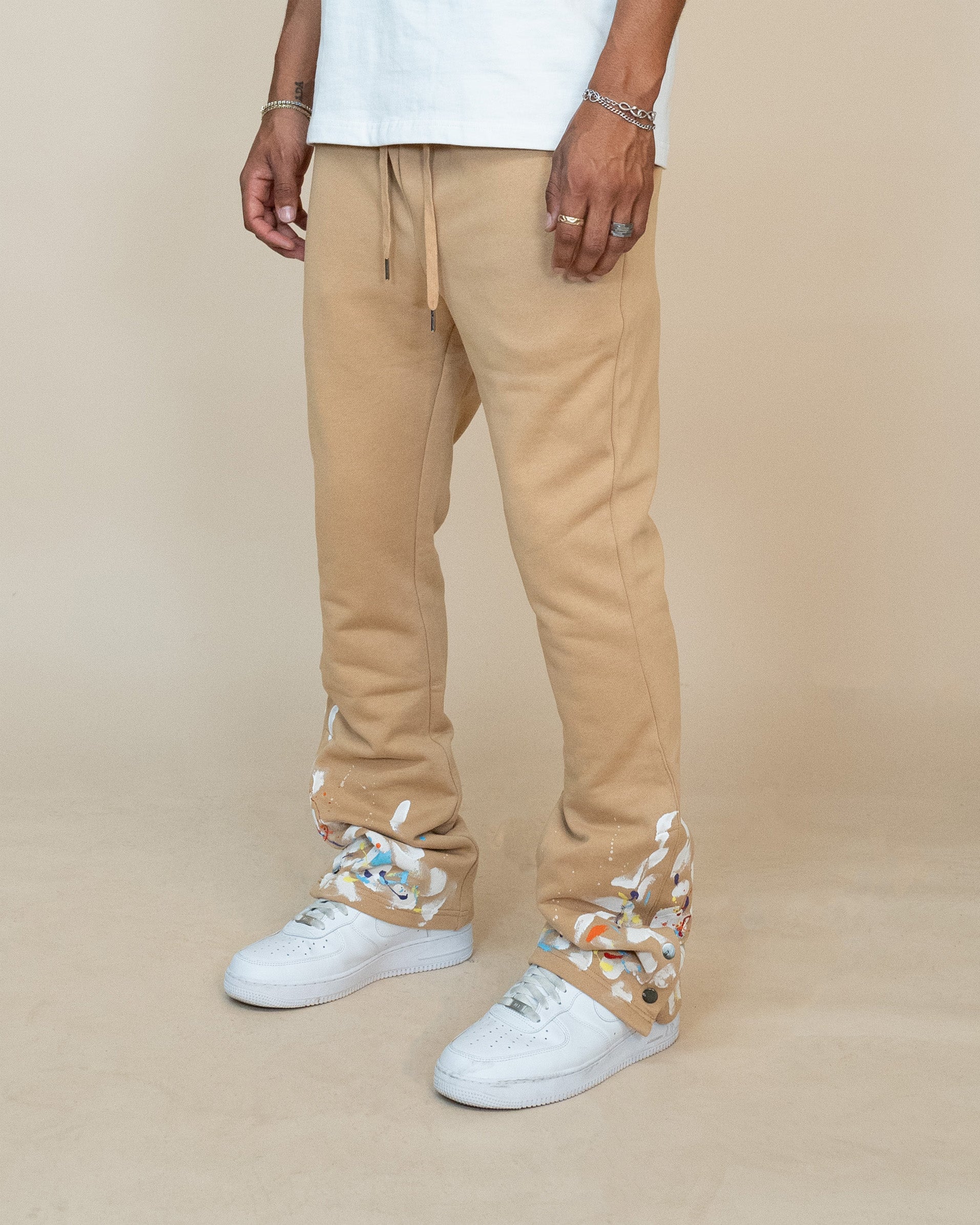 EPTM PAINT SNAP FLARED PANTS - KHAKI