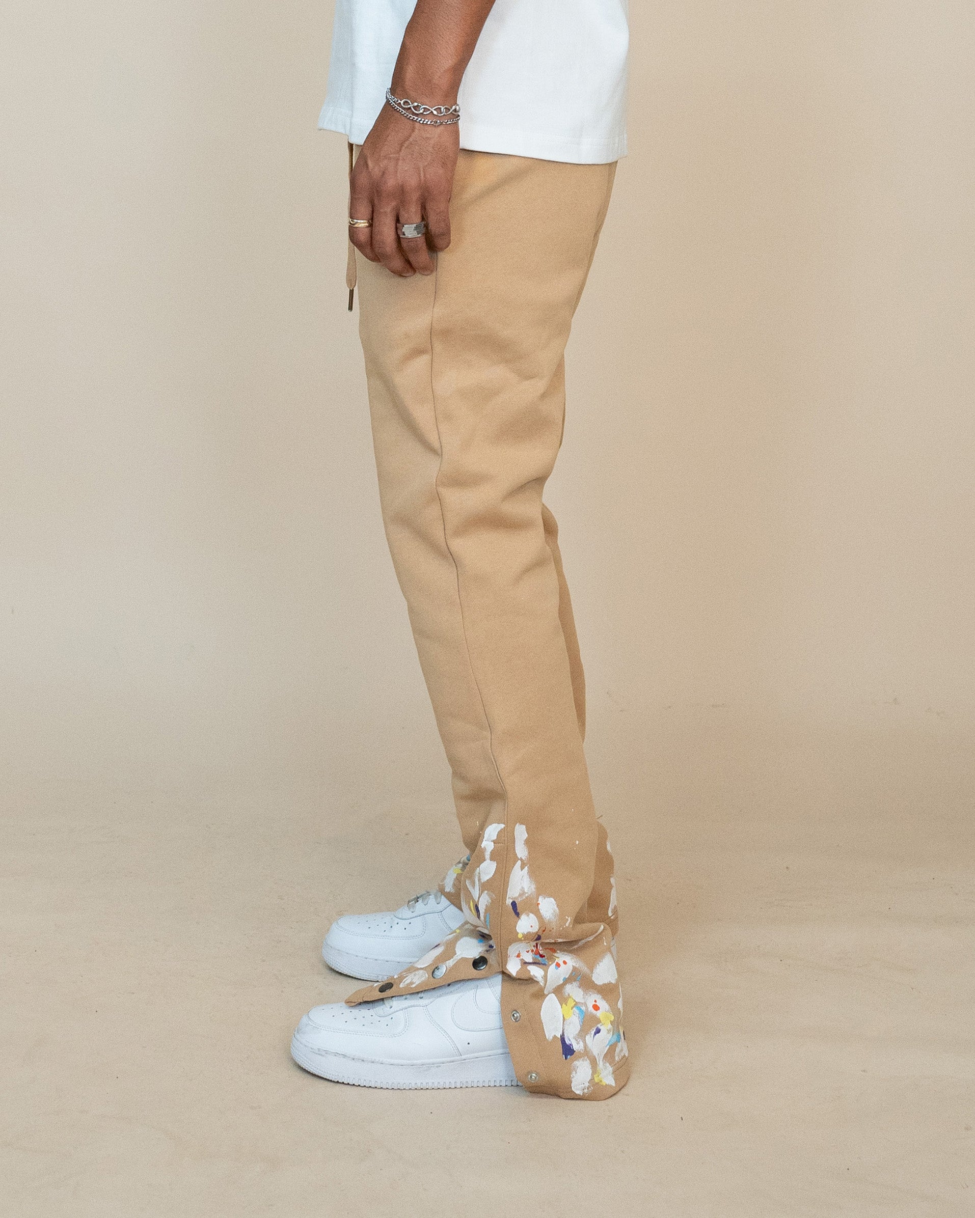 EPTM PAINT SNAP FLARED PANTS - KHAKI